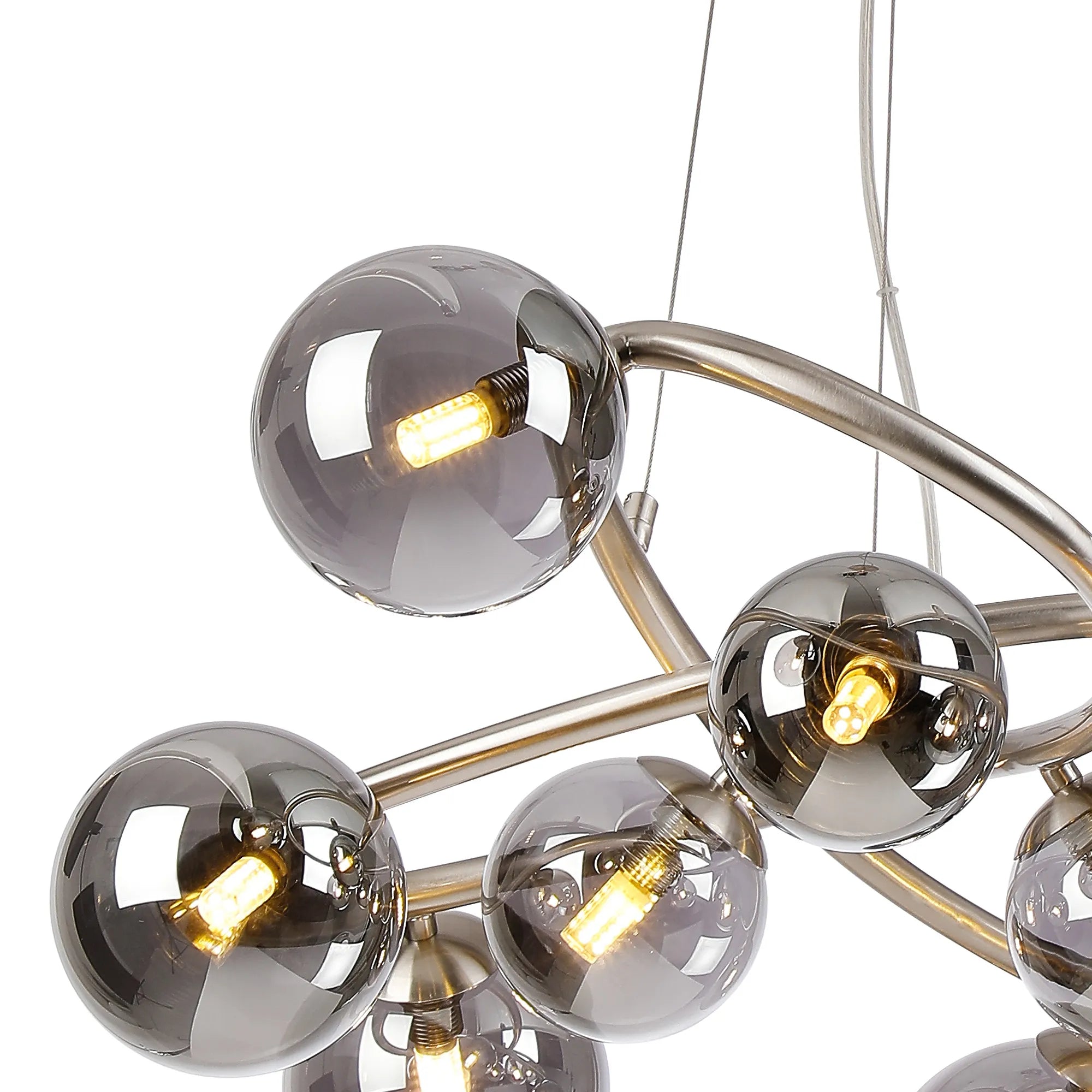Deacon Twisted Pendant 9 Light - Satin Nickel Smoke Plated Glass