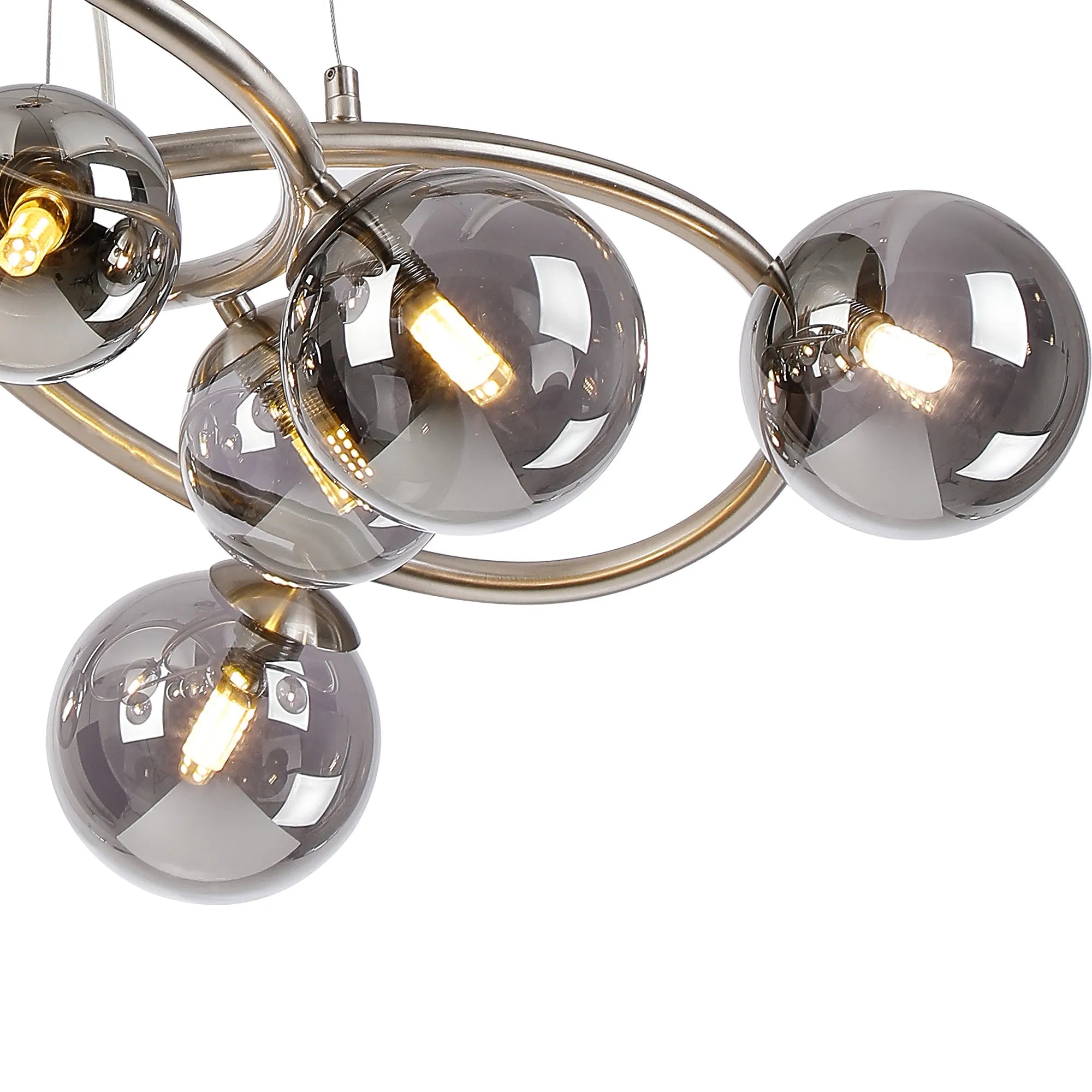 Deacon Twisted Pendant 9 Light - Satin Nickel Smoke Plated Glass
