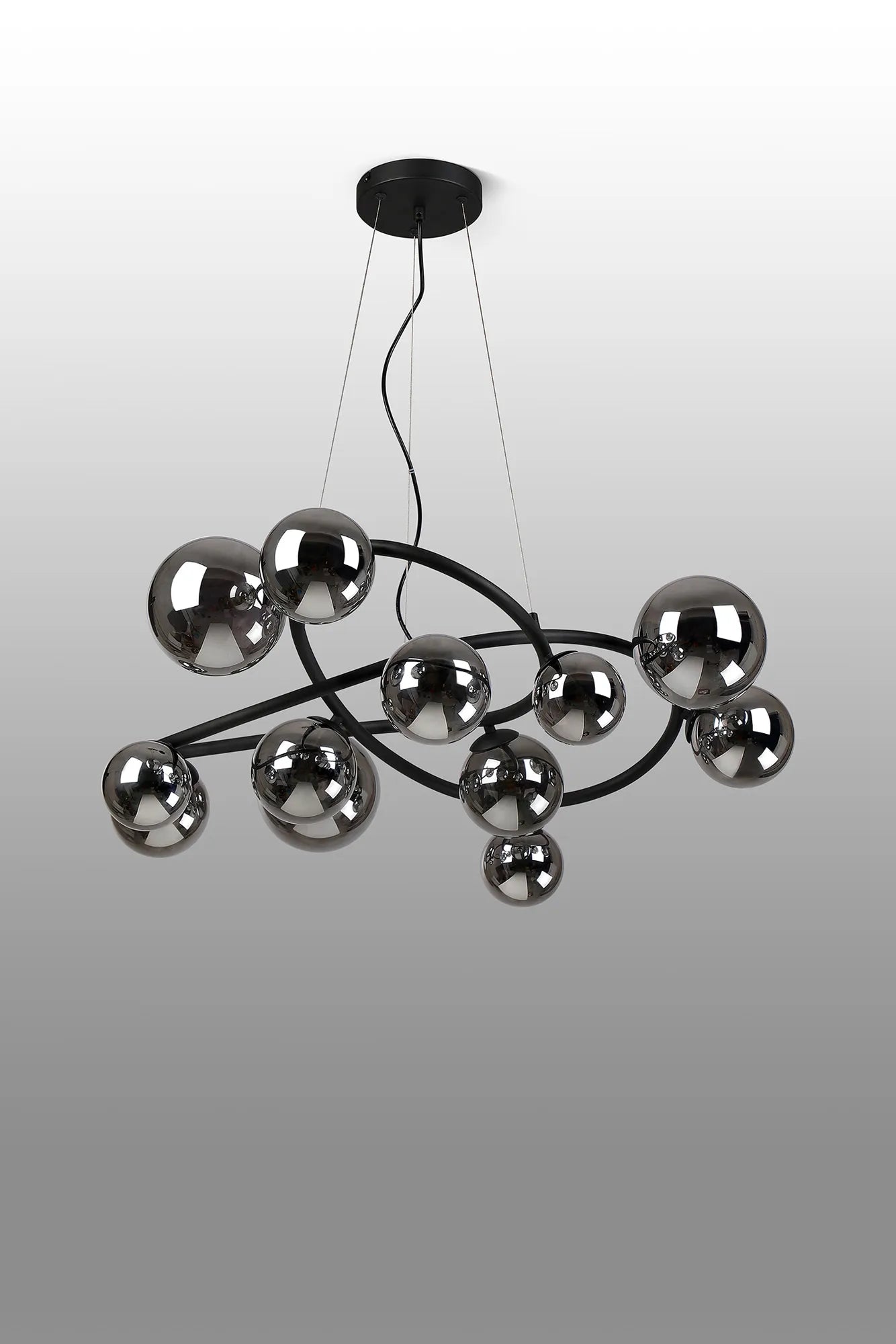 Deacon Twisted Pendant 12 Light - Satin Black Chrome Plated Glass