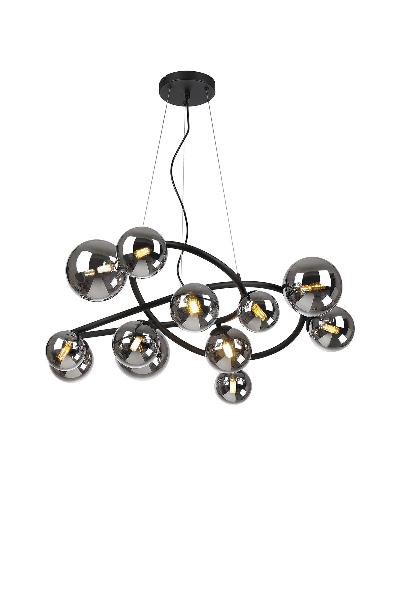 Deacon Twisted Pendant 12 Light - Satin Black Chrome Plated Glass
