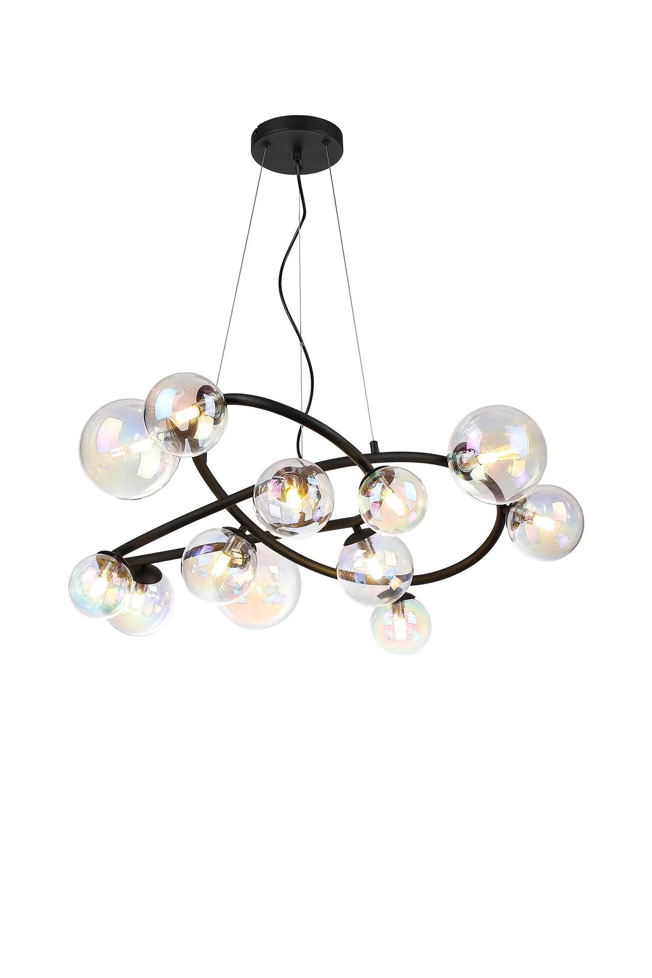Deacon Twisted Pendant 12 Light - Satin Black Iridescent Plated Glass