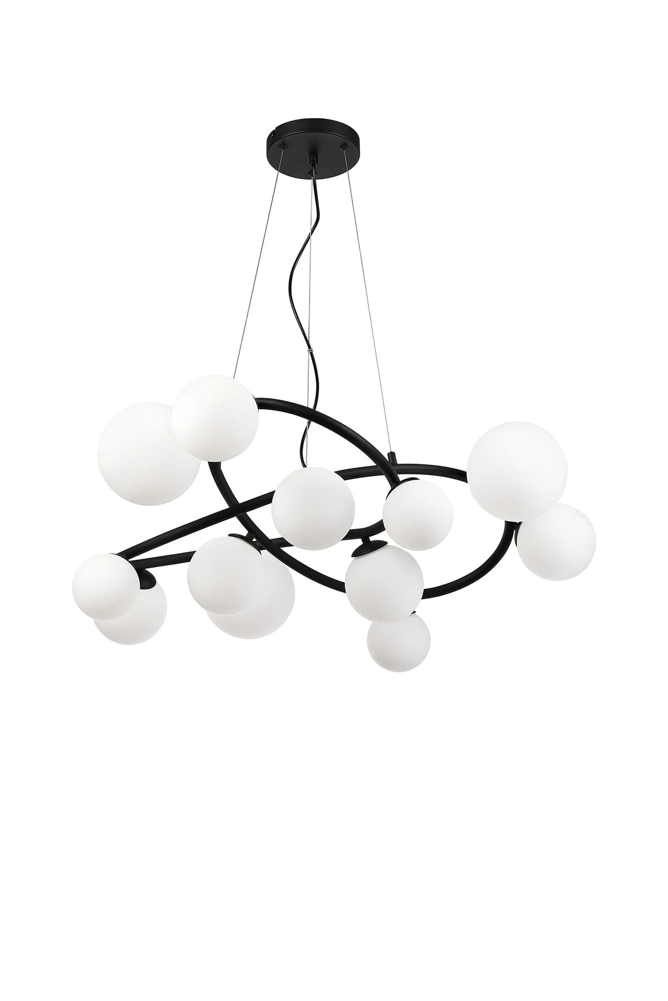 Deacon Twisted Pendant 12 Light - Satin Black Opal Glass