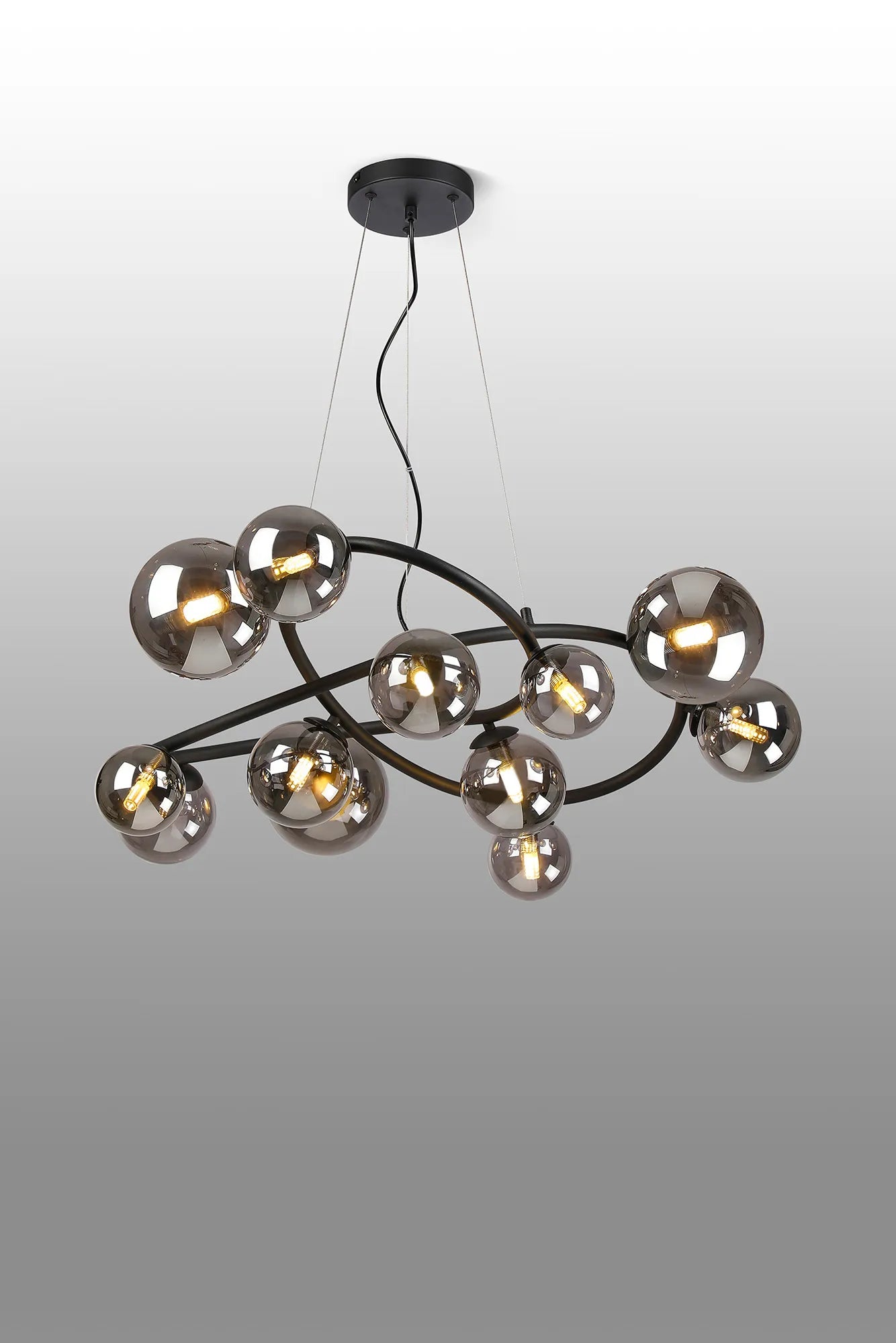 Deacon Twisted Pendant 12 Light - Satin Black Smoke Plated Glass