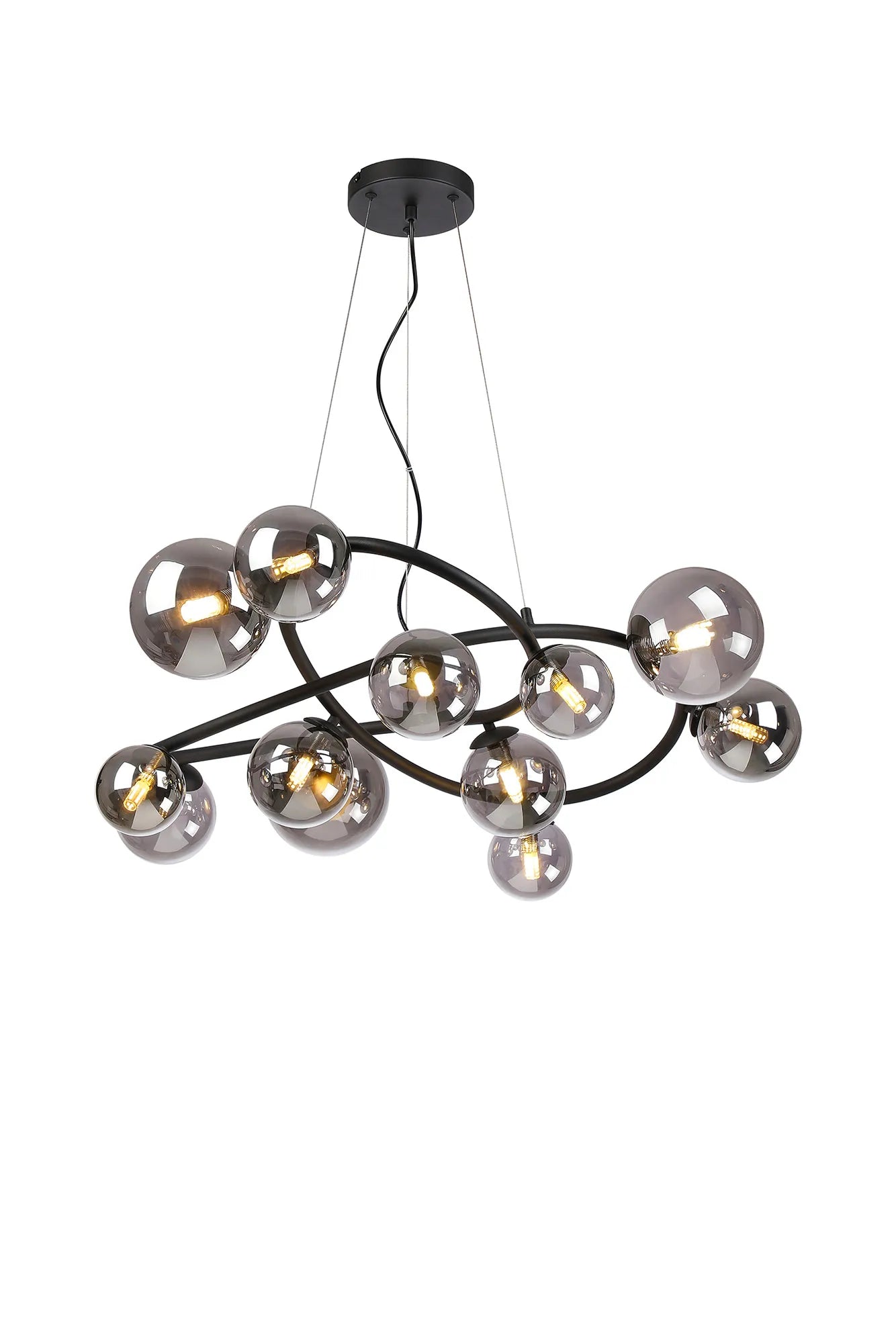 Deacon Twisted Pendant 12 Light - Satin Black Smoke Plated Glass