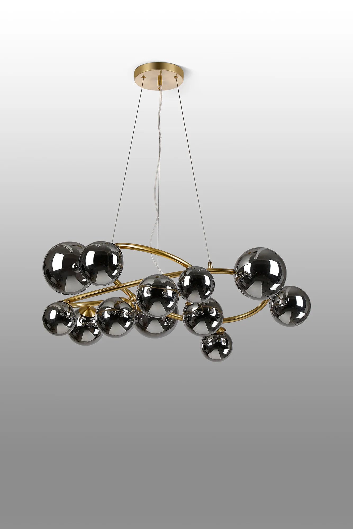 Deacon Twisted Pendant 12 Light - Satin Gold Chrome Plated Glass