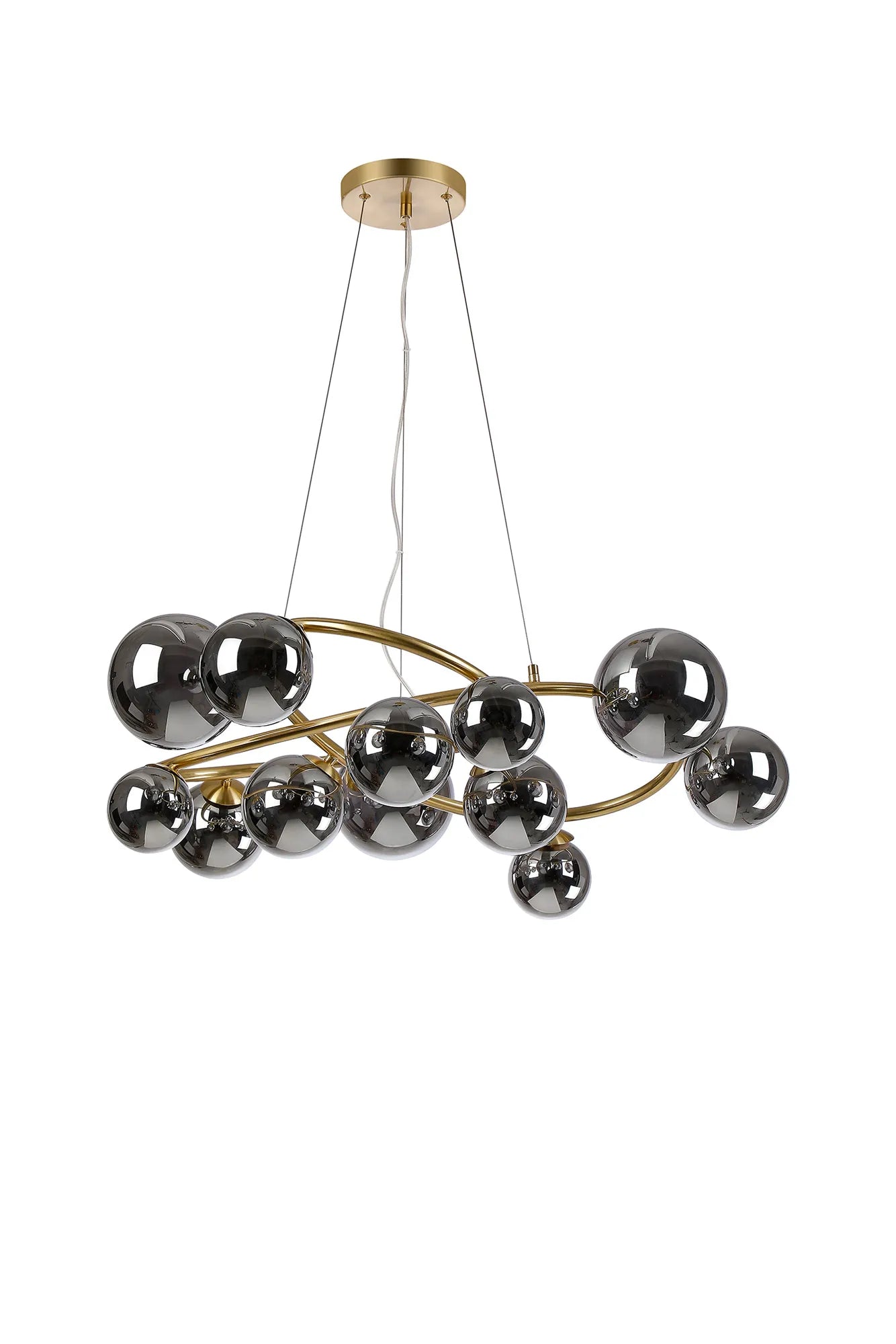 Deacon Twisted Pendant 12 Light - Satin Gold Chrome Plated Glass