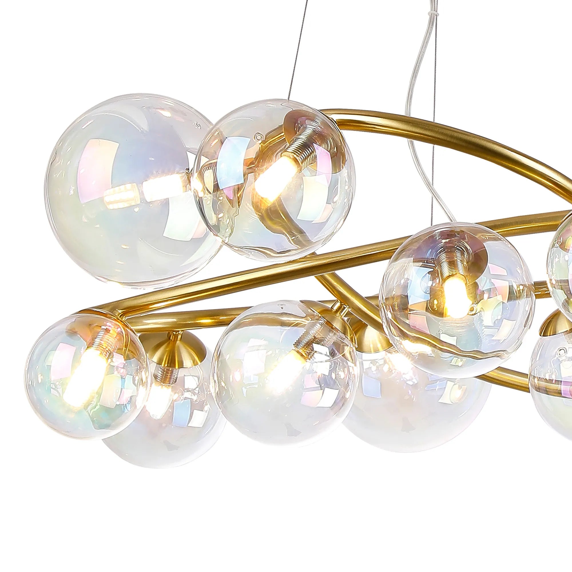 Deacon Twisted Pendant 12 Light - Satin Gold Iridescent Plated Glass