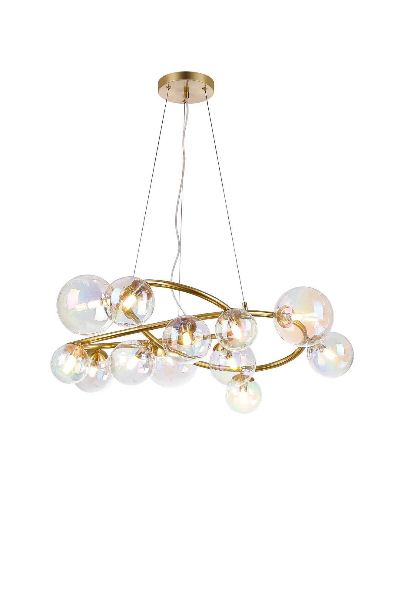 Deacon Twisted Pendant 12 Light - Satin Gold Iridescent Plated Glass