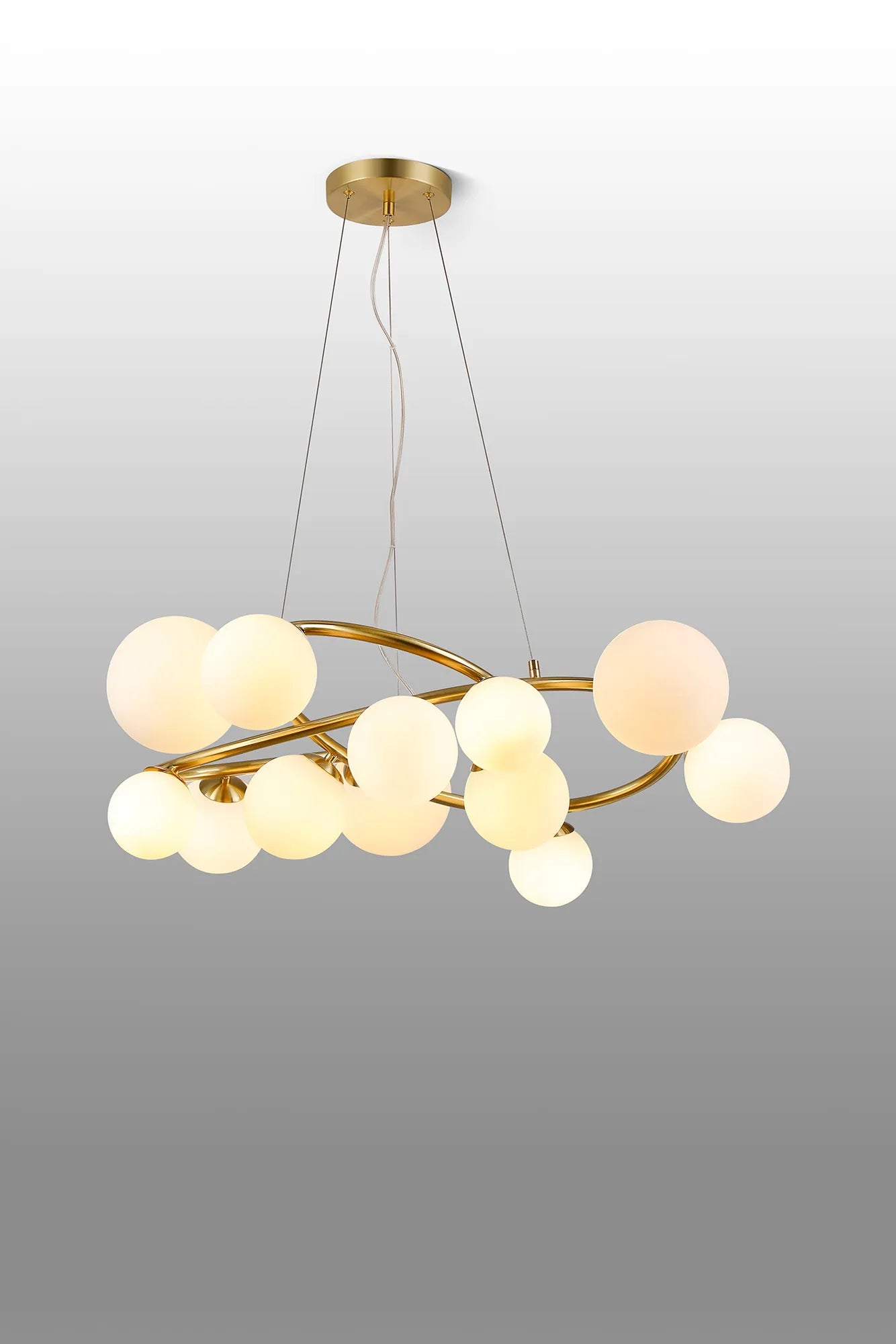 Deacon Twisted Pendant 12 Light - Satin Gold Opal Glass