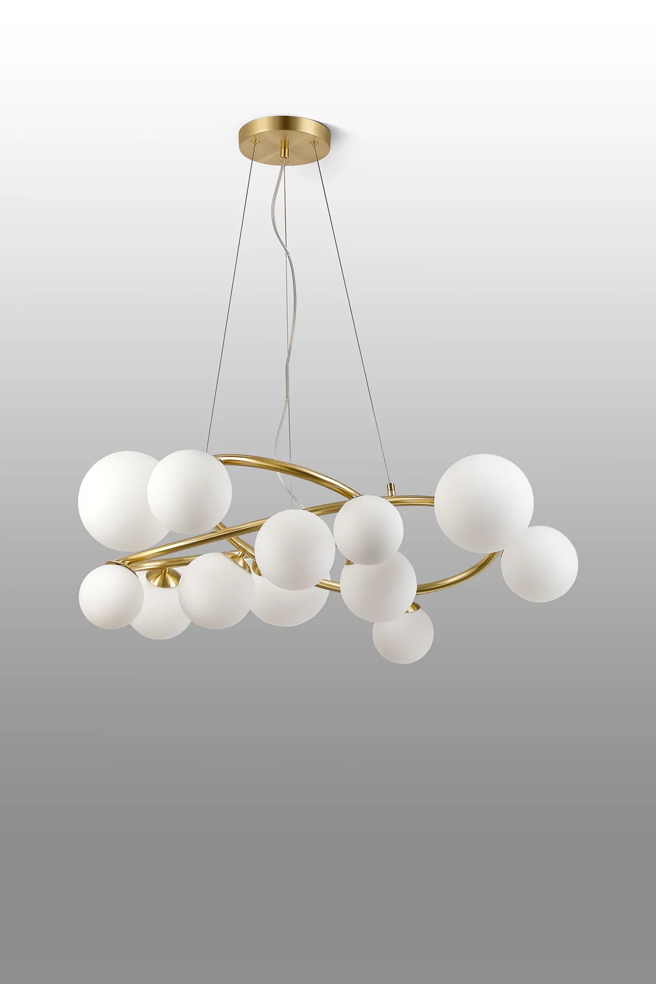 Deacon Twisted Pendant 12 Light - Satin Gold Opal Glass