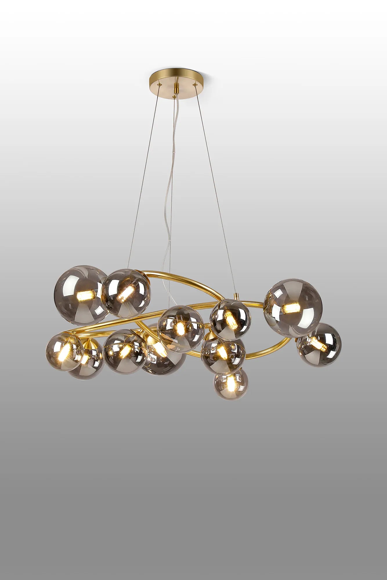 Deacon Twisted Pendant 12 Light - Satin Gold Smoke Plated Glass