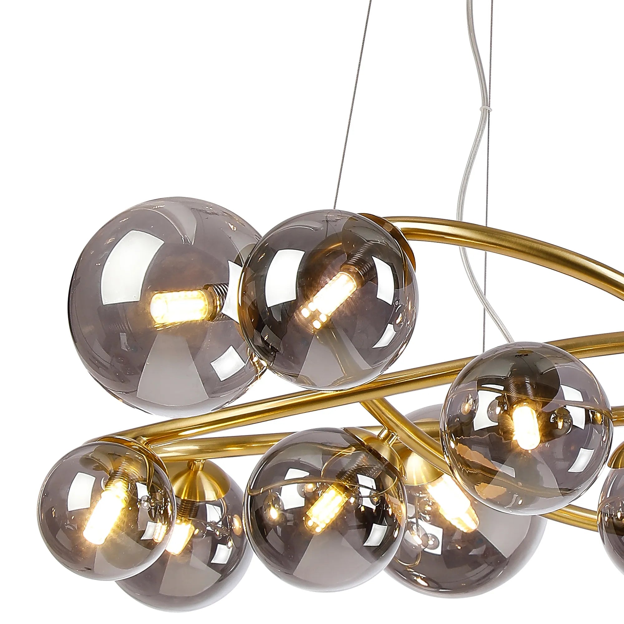 Deacon Twisted Pendant 12 Light - Satin Gold Smoke Plated Glass