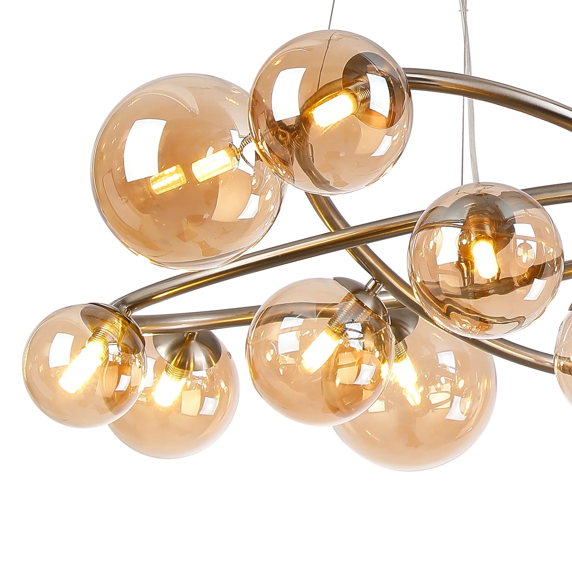 Deacon Twisted Pendant 12 Light - Satin Nickel Amber Plated Glass