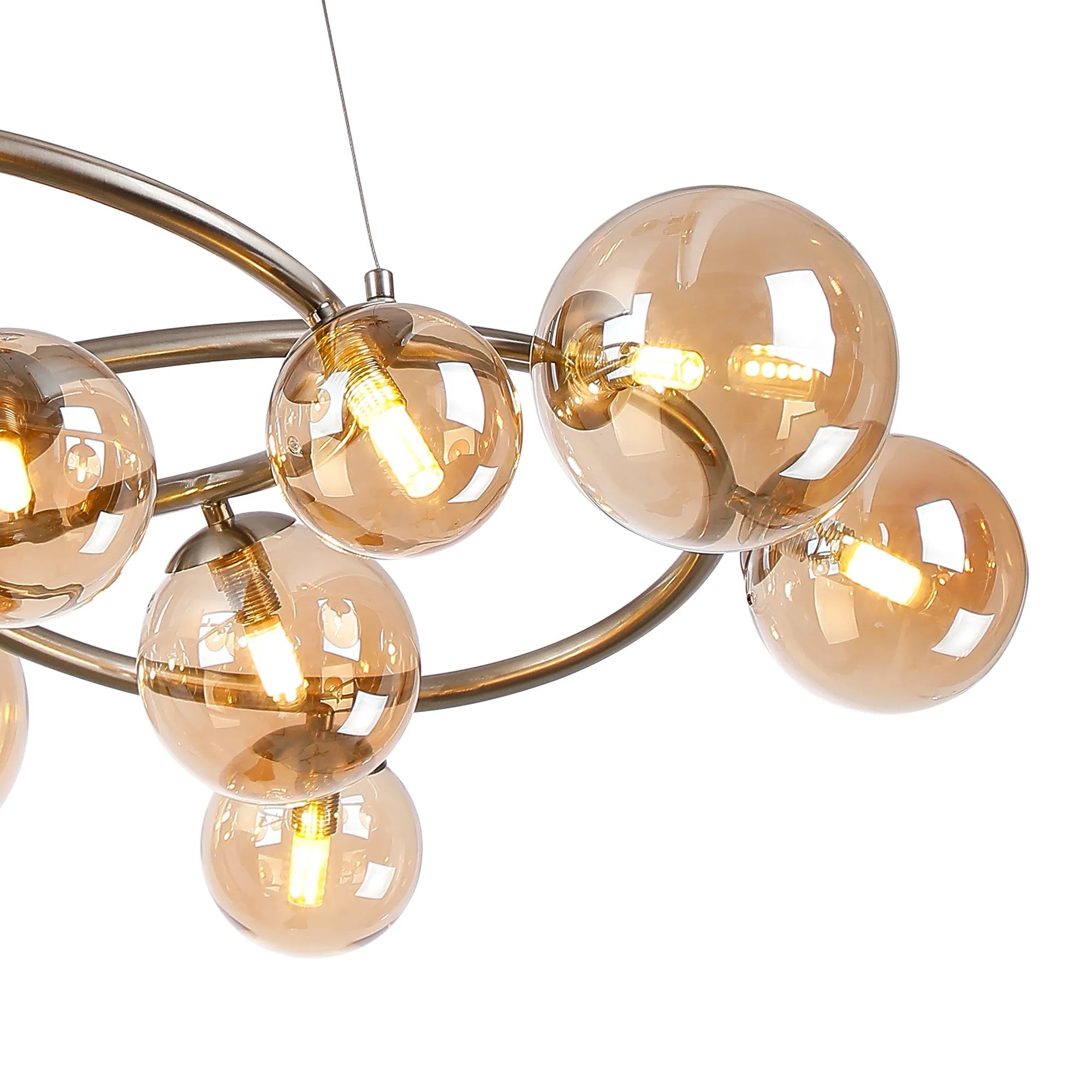 Deacon Twisted Pendant 12 Light - Satin Nickel Amber Plated Glass