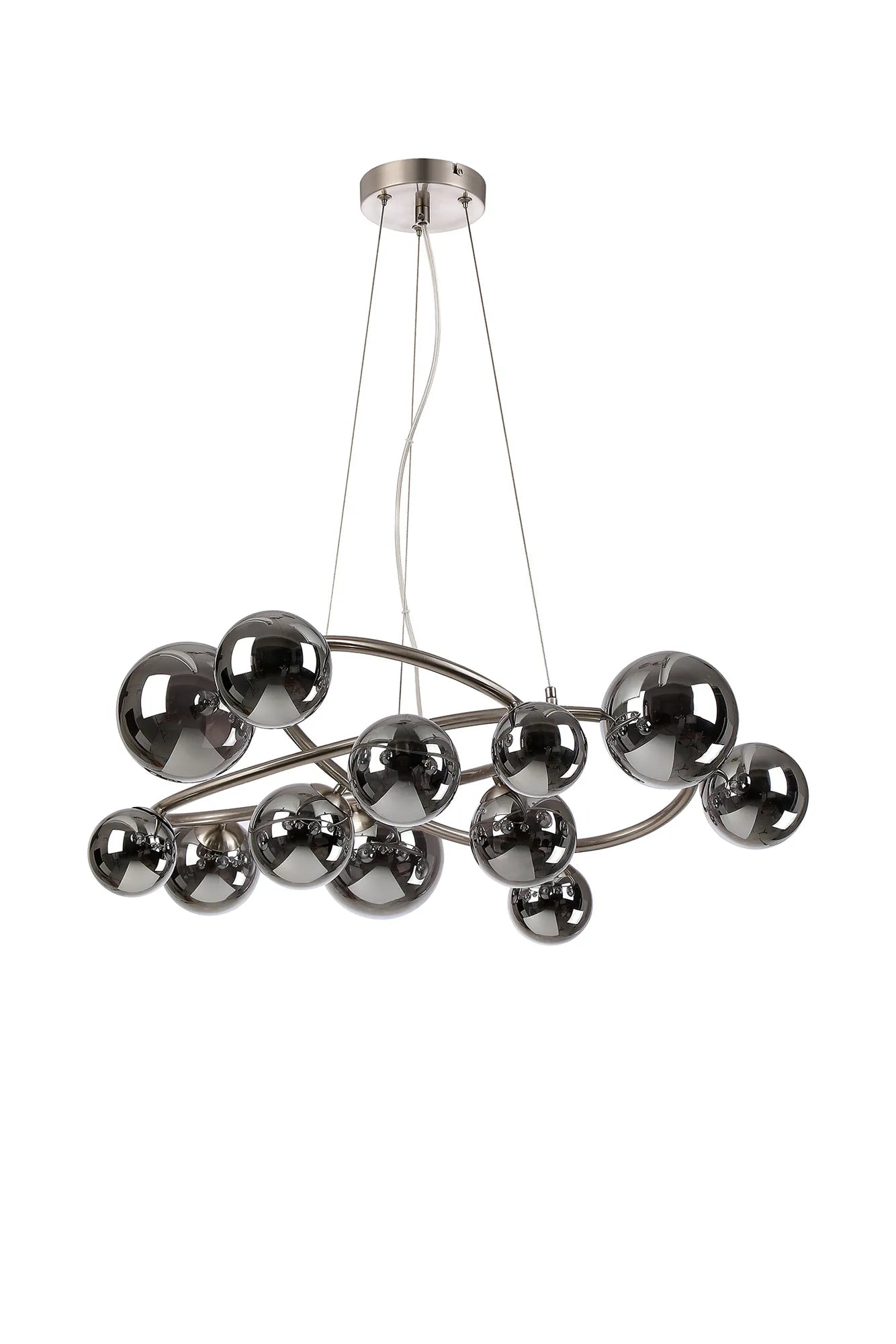 Deacon Twisted Pendant 12 Light - Satin Nickel Chrome Plated Glass