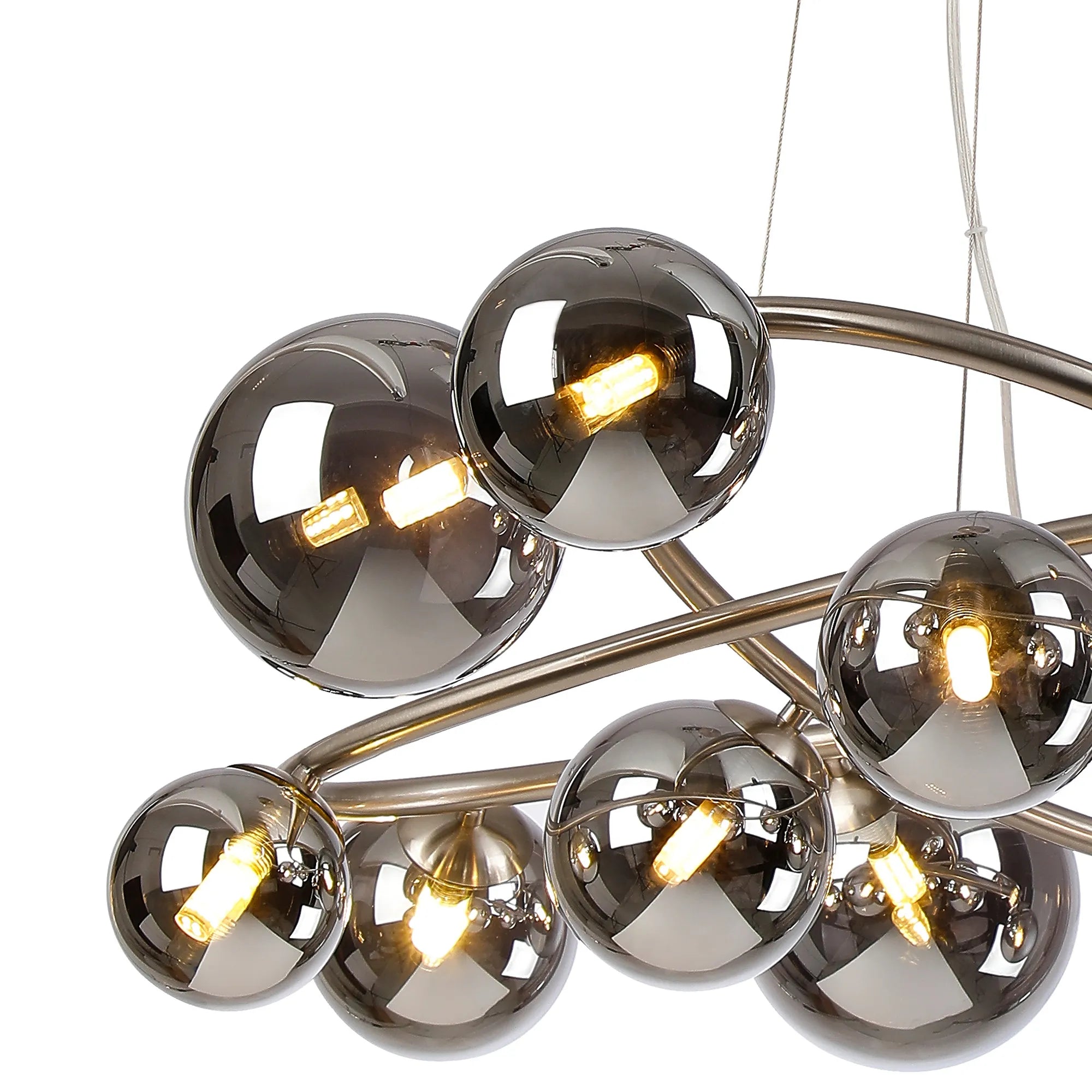 Deacon Twisted Pendant 12 Light - Satin Nickel Chrome Plated Glass