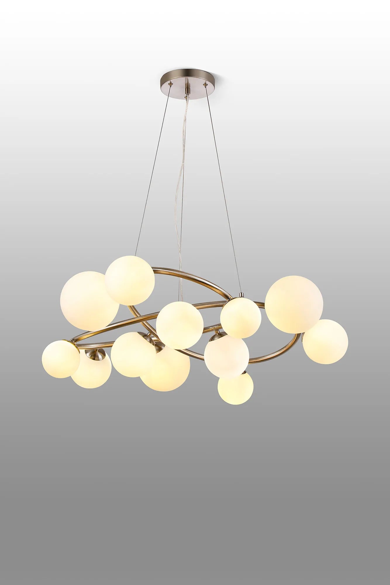 Deacon Twisted Pendant 12 Light - Satin Nickel Opal Glass