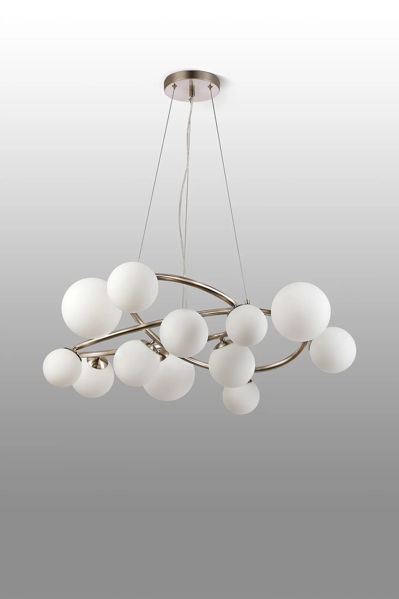 Deacon Twisted Pendant 12 Light - Satin Nickel Opal Glass