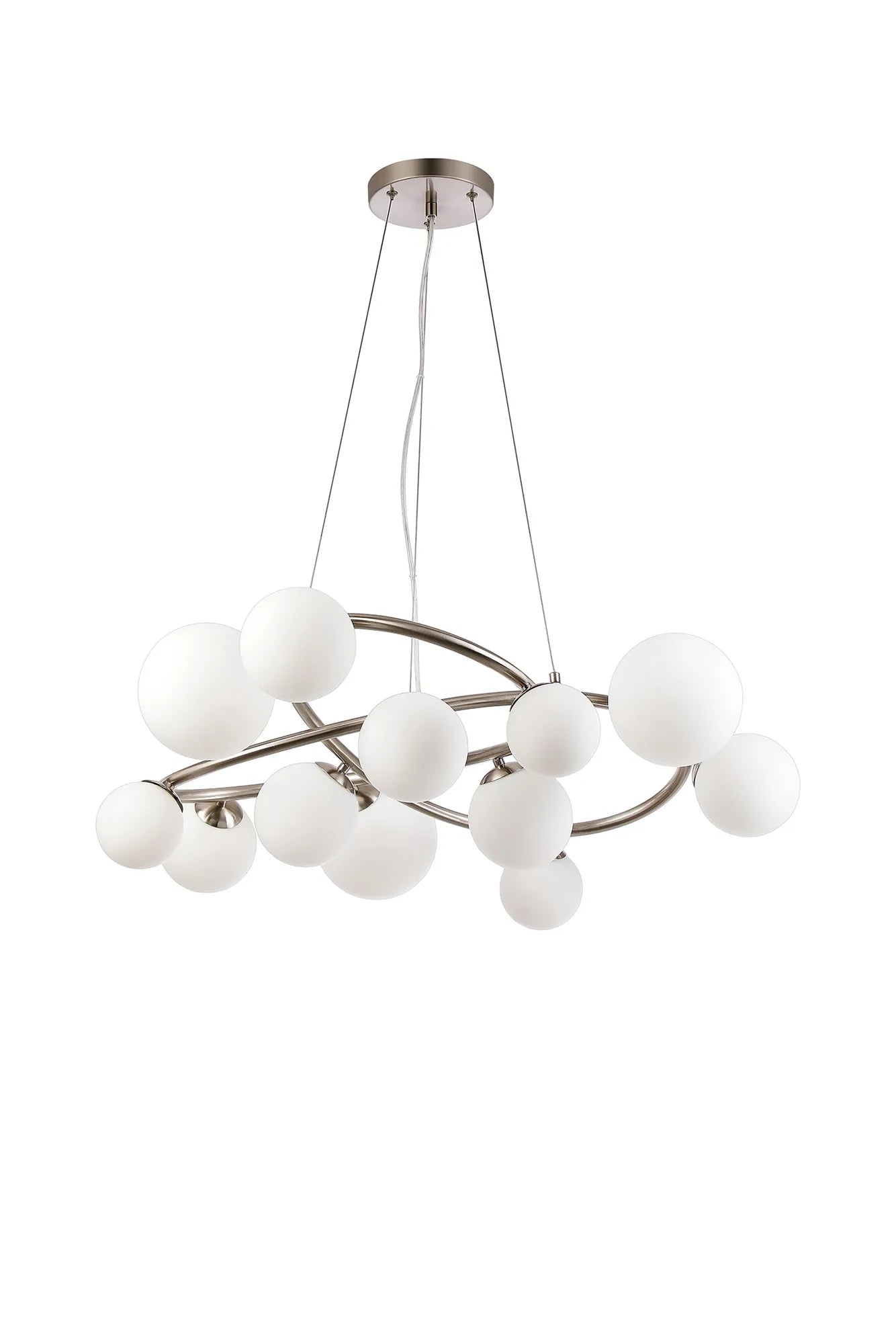 Deacon Twisted Pendant 12 Light - Satin Nickel Opal Glass