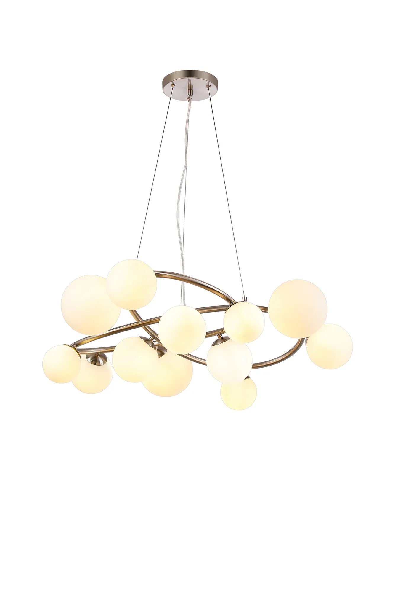Deacon Twisted Pendant 12 Light - Satin Nickel Opal Glass