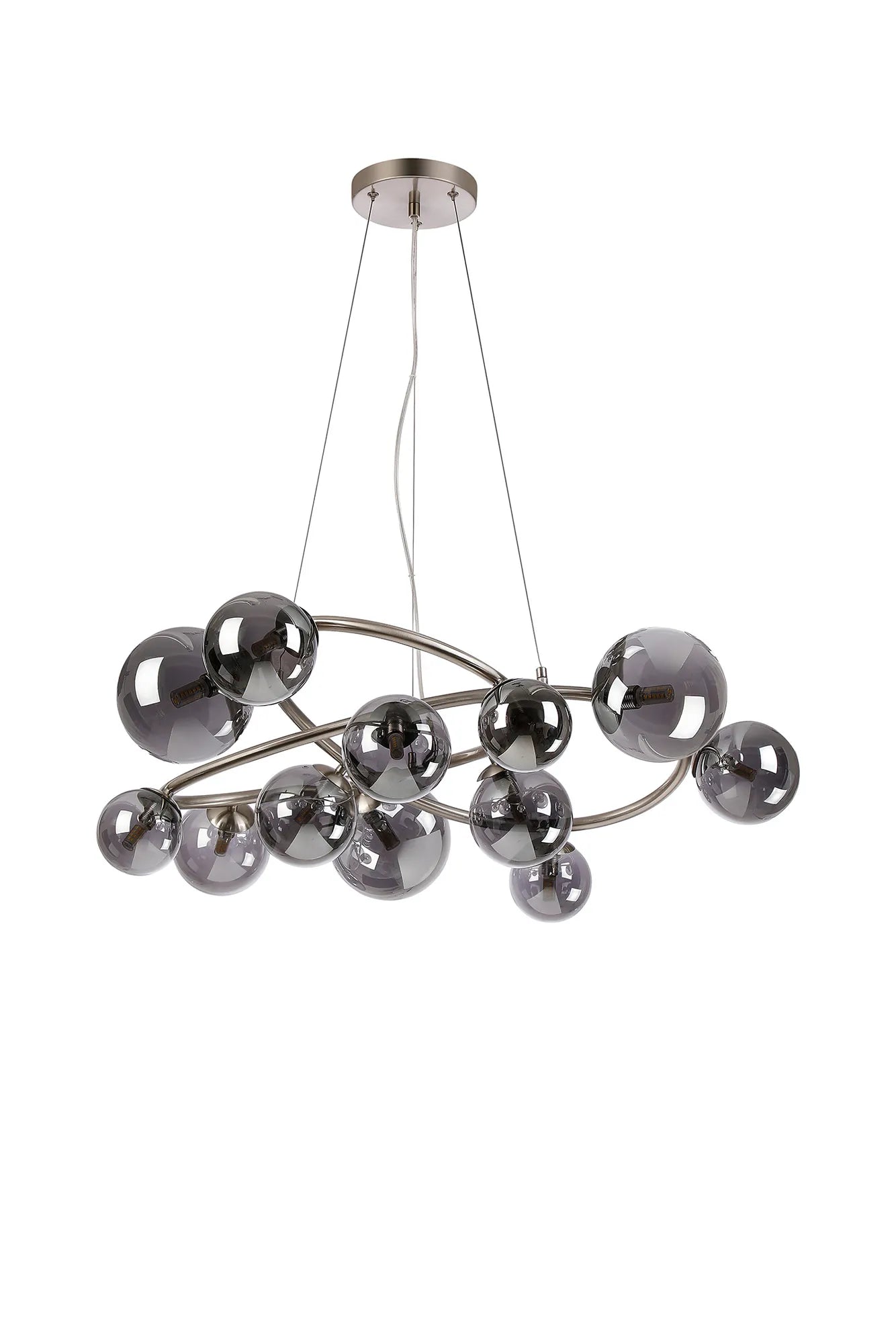 Deacon Twisted Pendant 12 Light - Satin Nickel Smoke Plated Glass