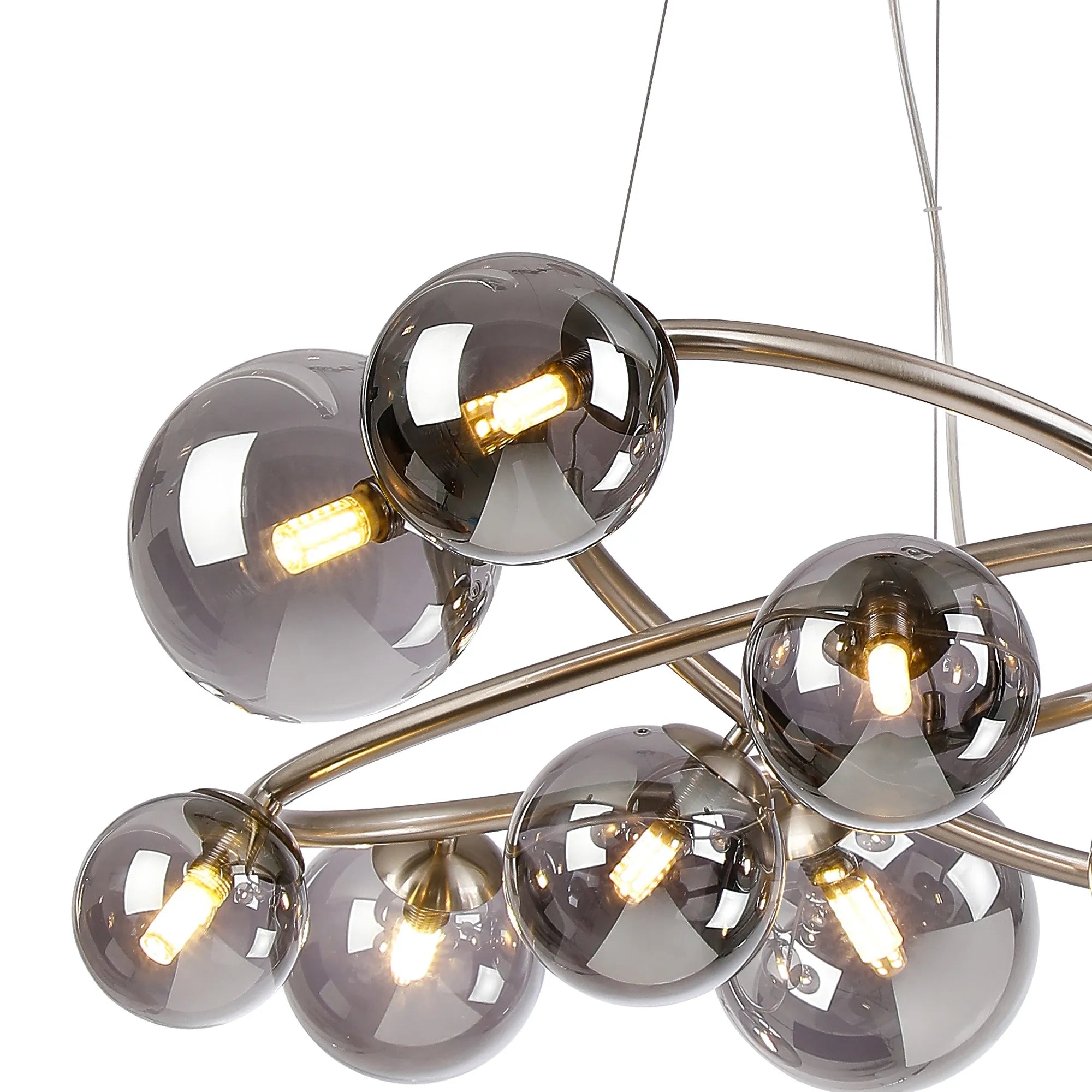 Deacon Twisted Pendant 12 Light - Satin Nickel Smoke Plated Glass