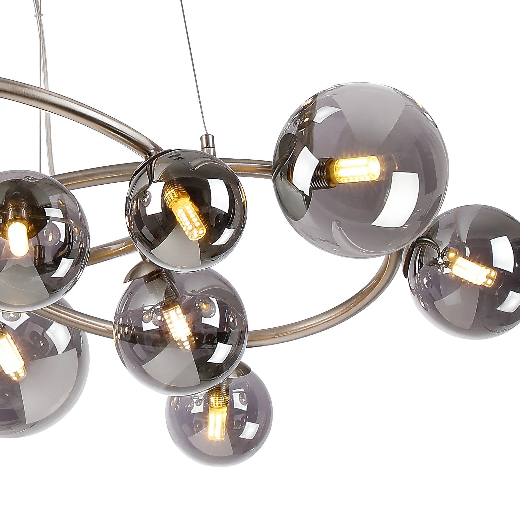 Deacon Twisted Pendant 12 Light - Satin Nickel Smoke Plated Glass