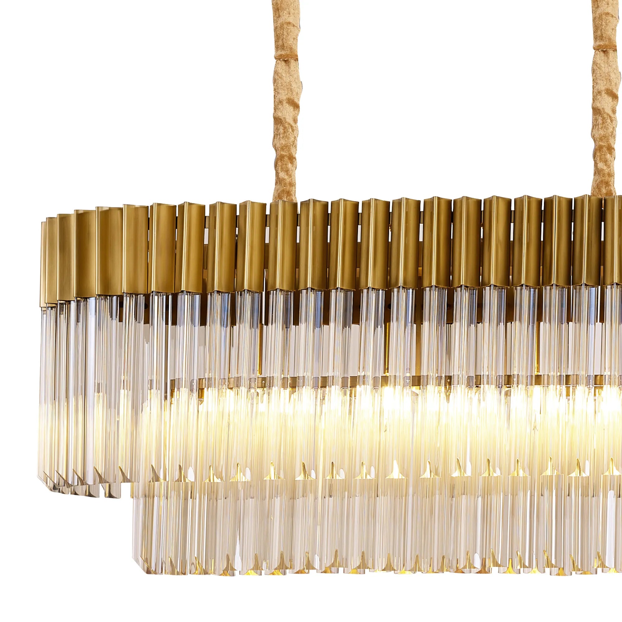 Cedar 180 x 40cm Linear Pendant 9 Light - Brass & Cognac Sculpted Glass
