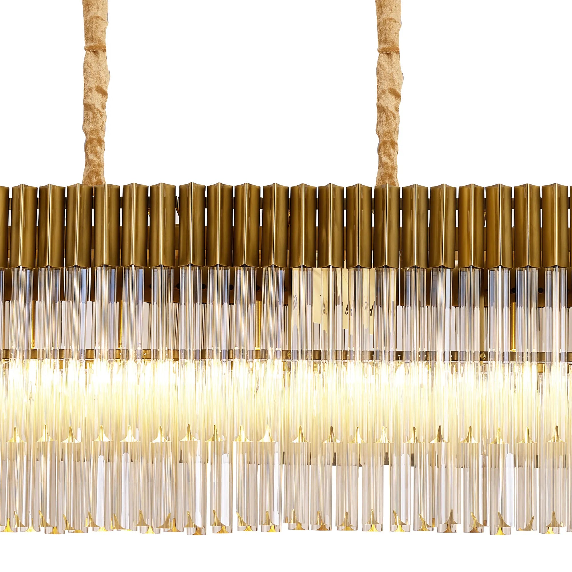 Cedar 180 x 40cm Linear Pendant 9 Light - Brass & Cognac Sculpted Glass