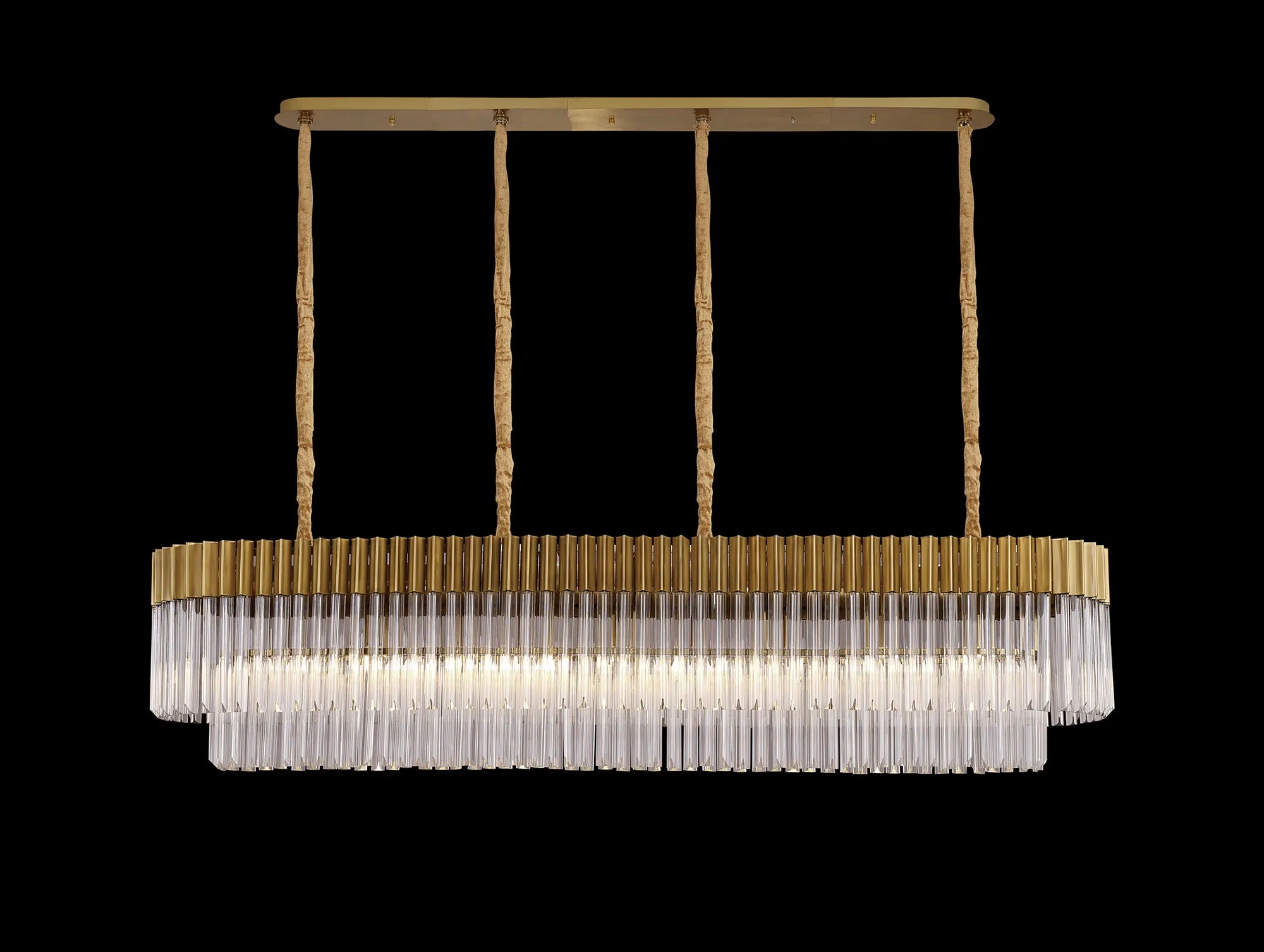 Cedar 180 x 40cm Linear Pendant 9 Light - Brass & Clear Sculpted Glass