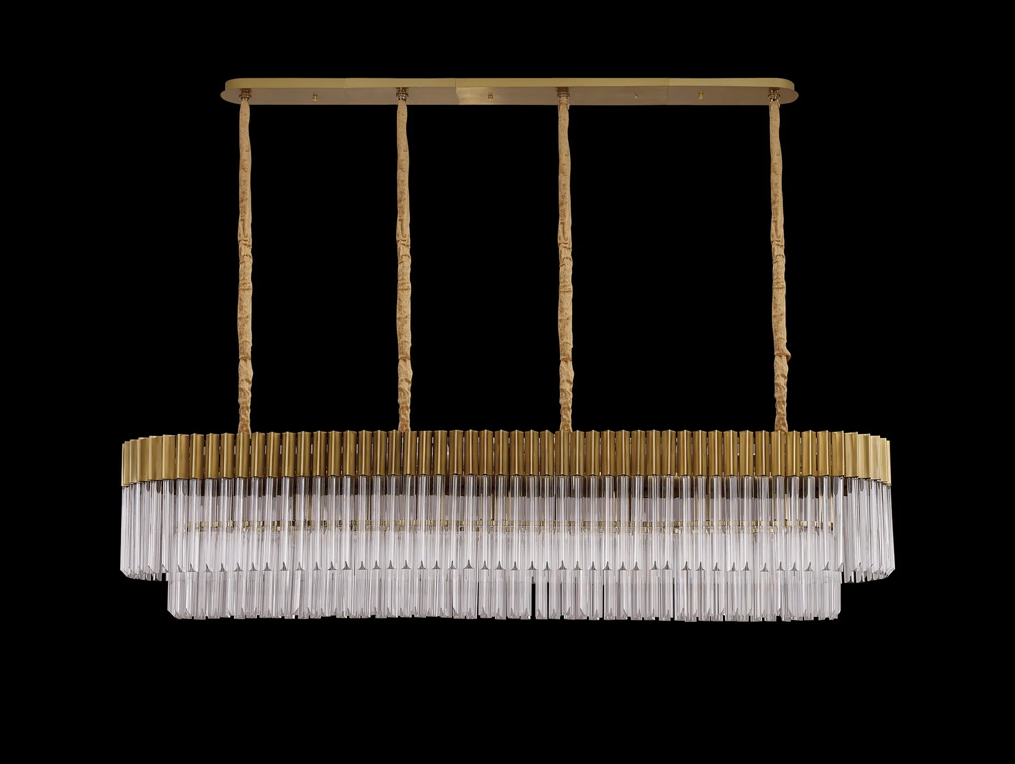 Cedar 180 x 40cm Linear Pendant 9 Light - Brass & Clear Sculpted Glass