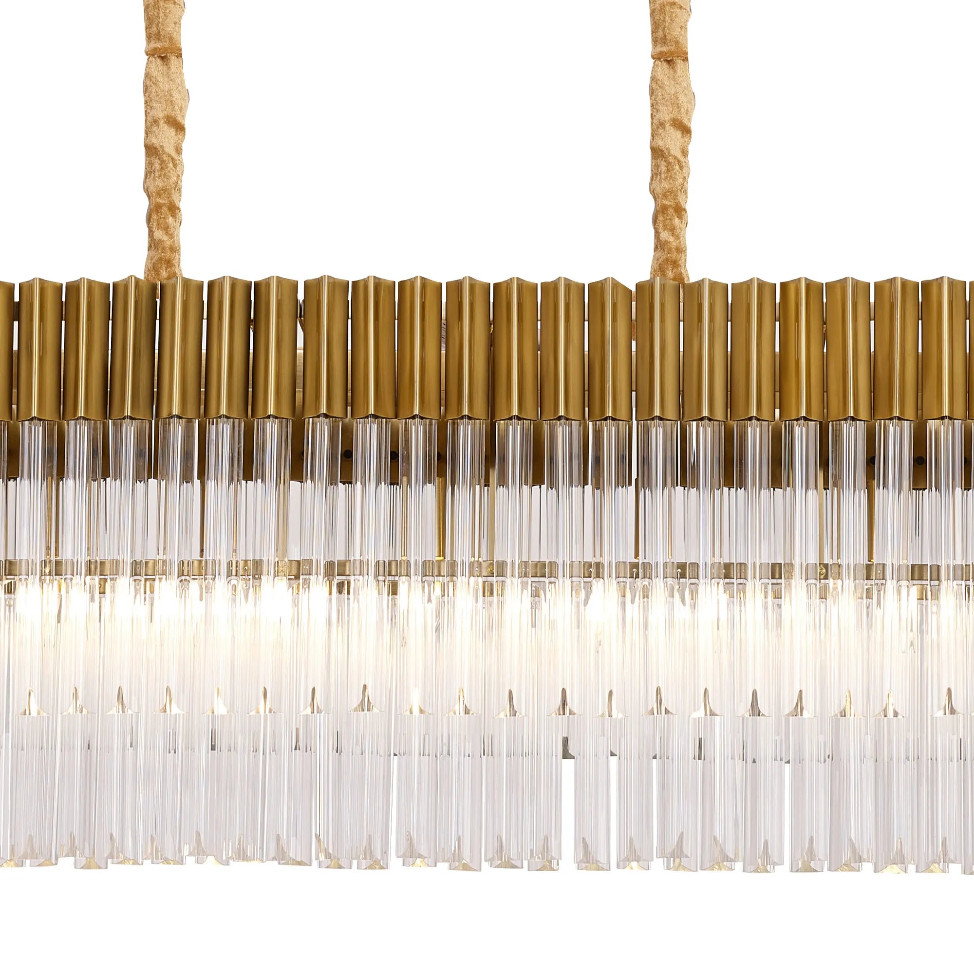 Cedar 180 x 40cm Linear Pendant 9 Light - Brass & Clear Sculpted Glass