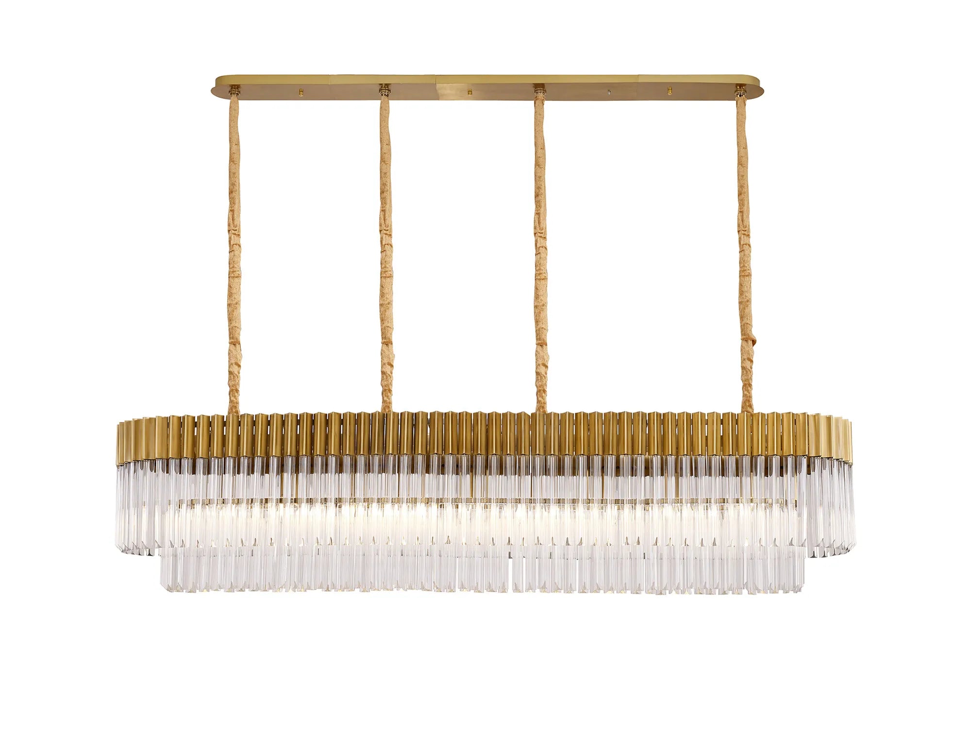 Cedar 180 x 40cm Linear Pendant 9 Light - Brass & Clear Sculpted Glass