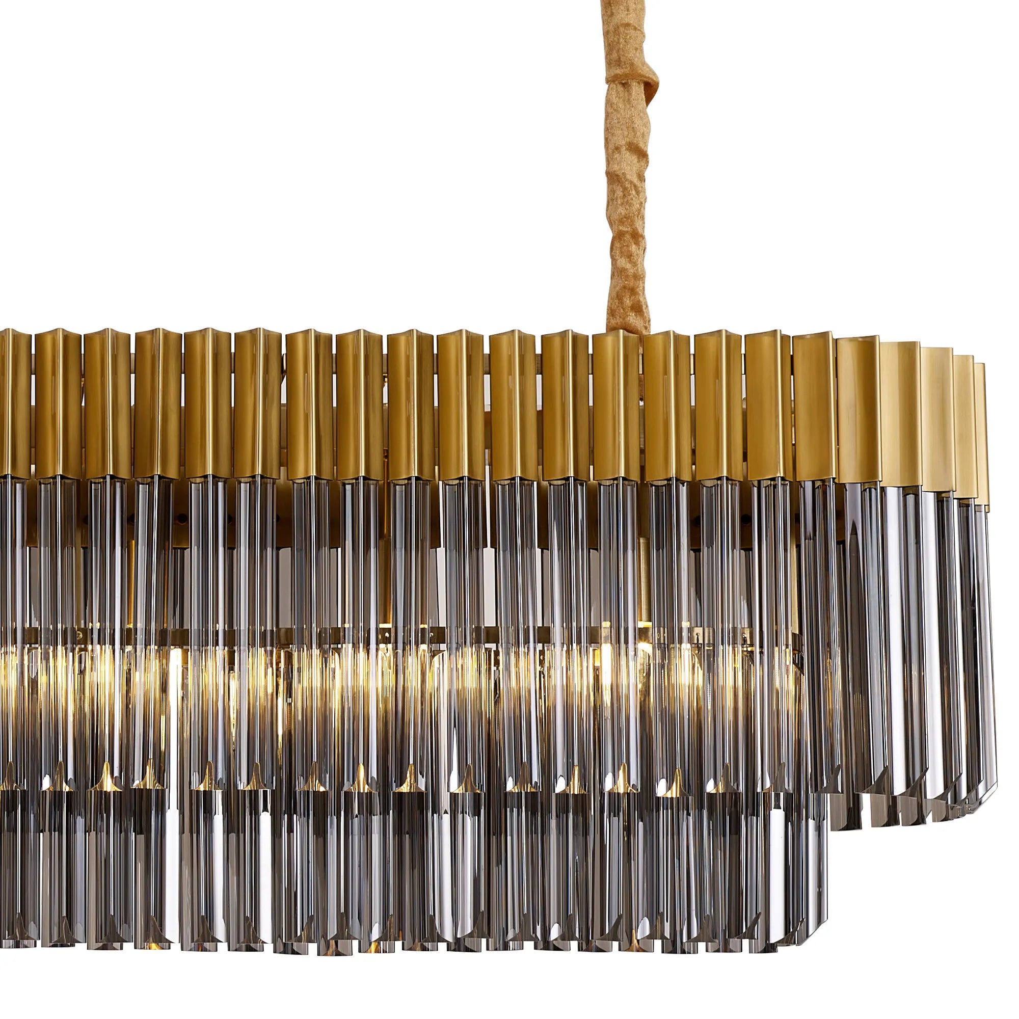 Cedar 180 x 40cm Linear Pendant 9 Light - Brass & Smoked Sculpted Glass