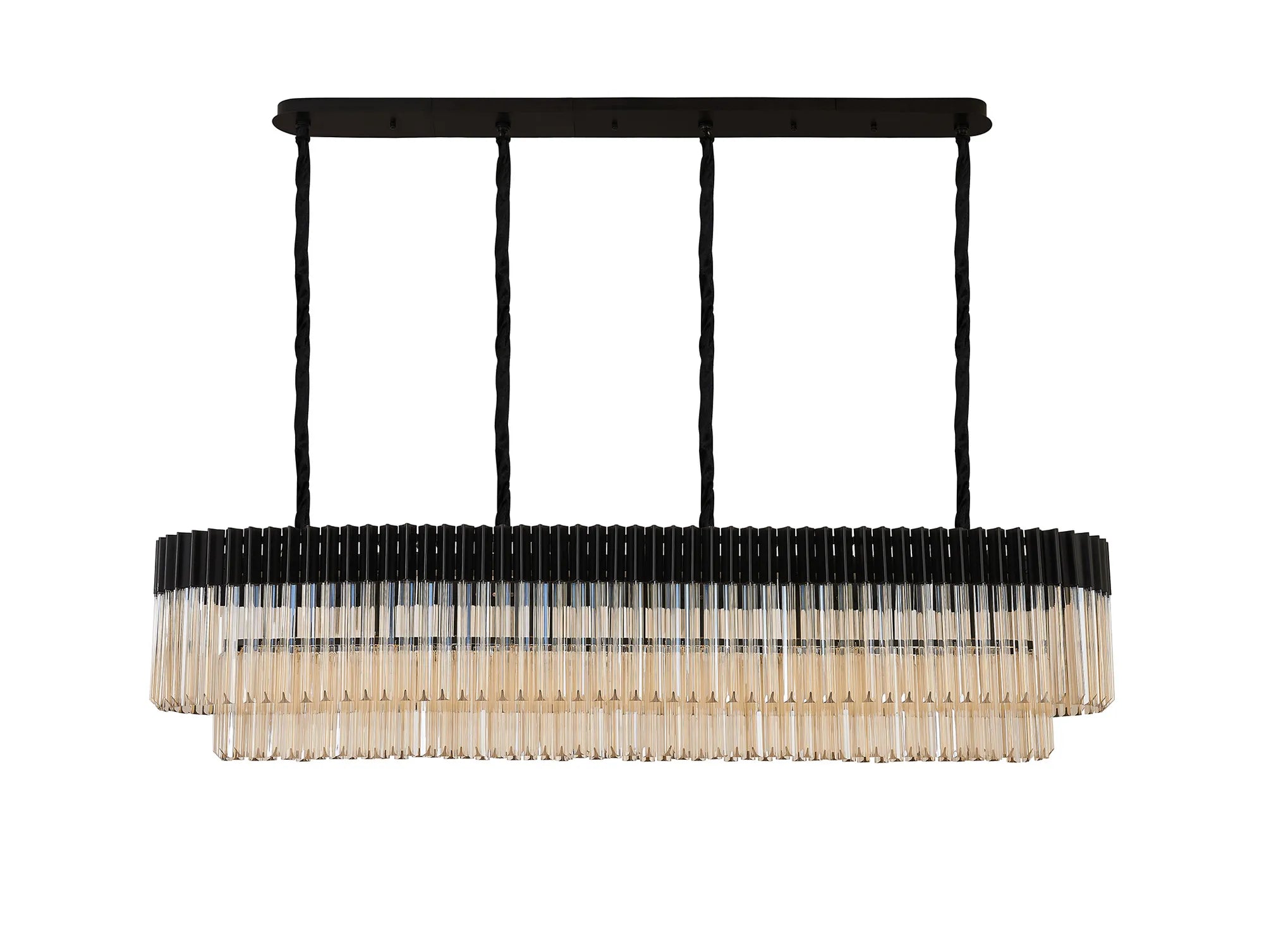 Cedar 180 x 40cm Linear Pendant 9 Light - Matt Black & Cognac Sculpted Glass