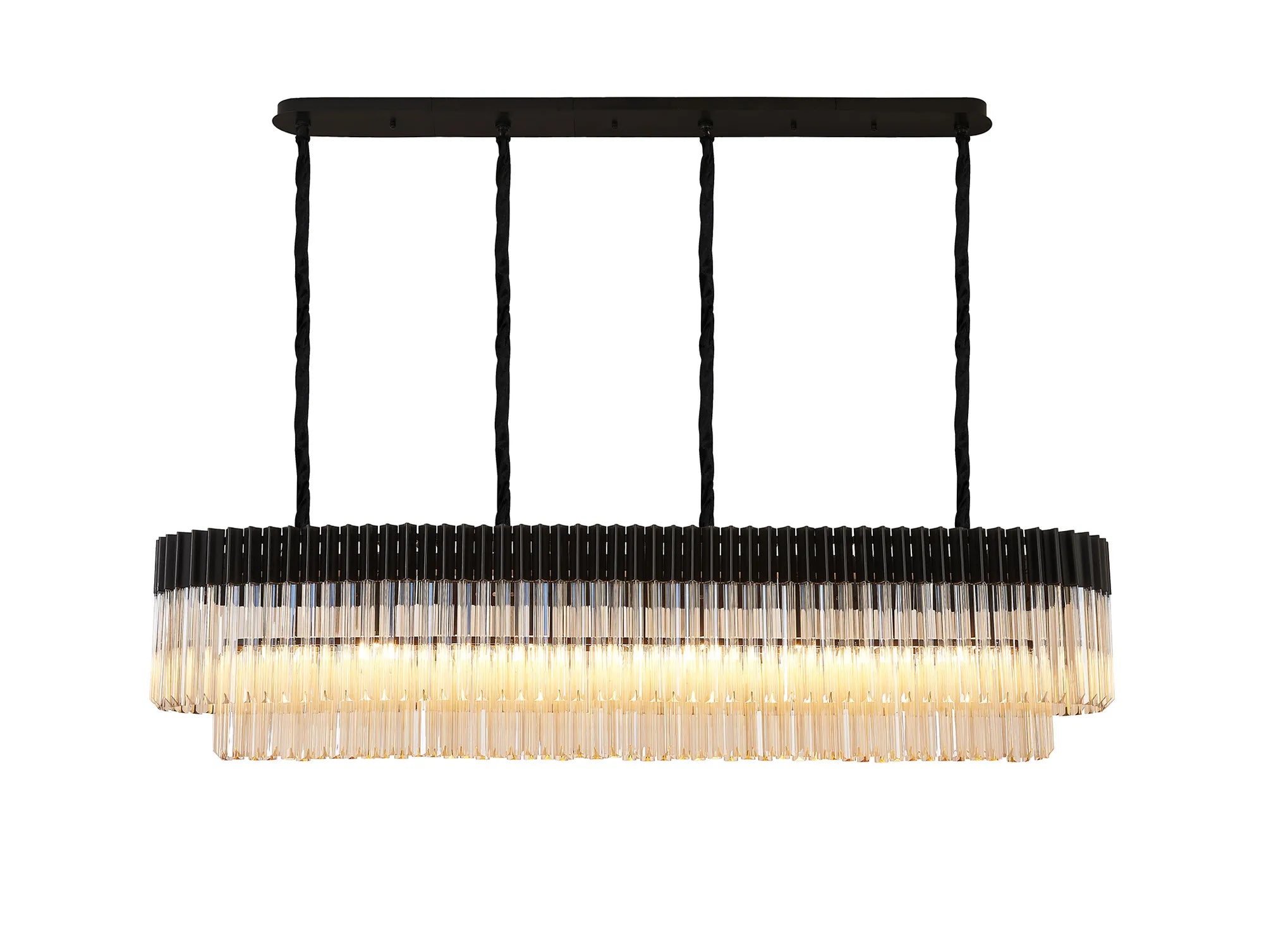 Cedar 180 x 40cm Linear Pendant 9 Light - Matt Black & Cognac Sculpted Glass