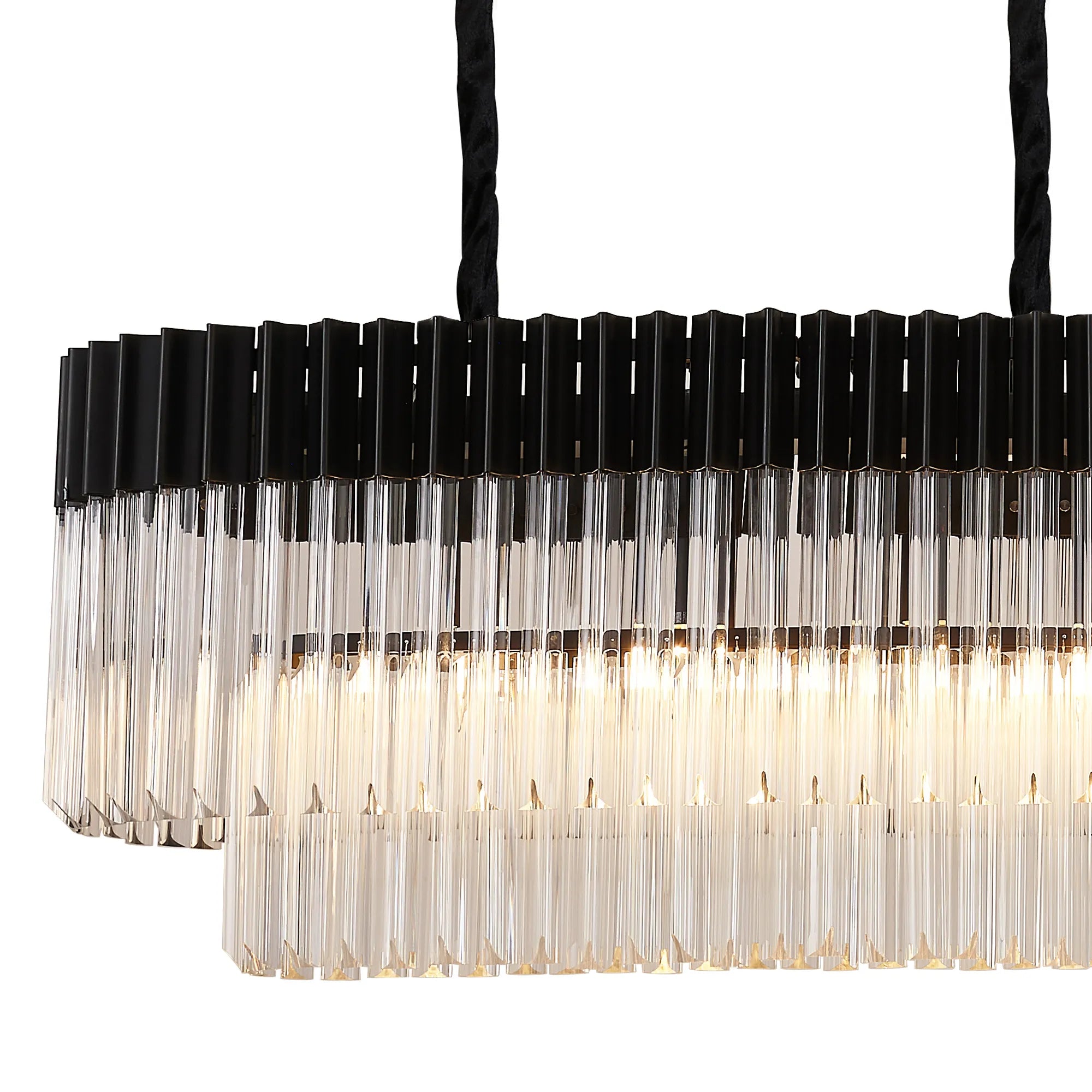 Cedar 180 x 40cm Linear Pendant 9 Light - Matt Black & Clear Sculpted Glass