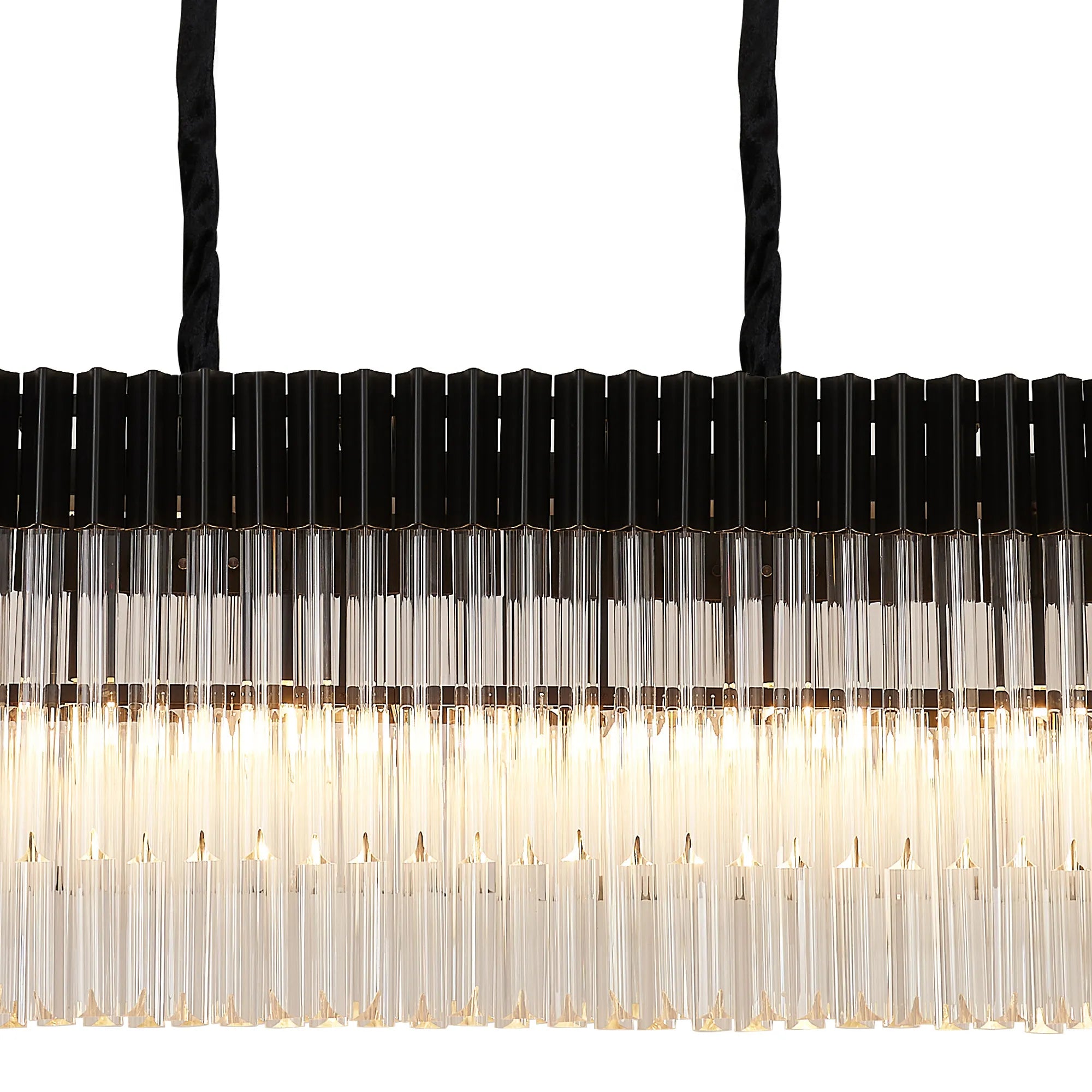 Cedar 180 x 40cm Linear Pendant 9 Light - Matt Black & Clear Sculpted Glass