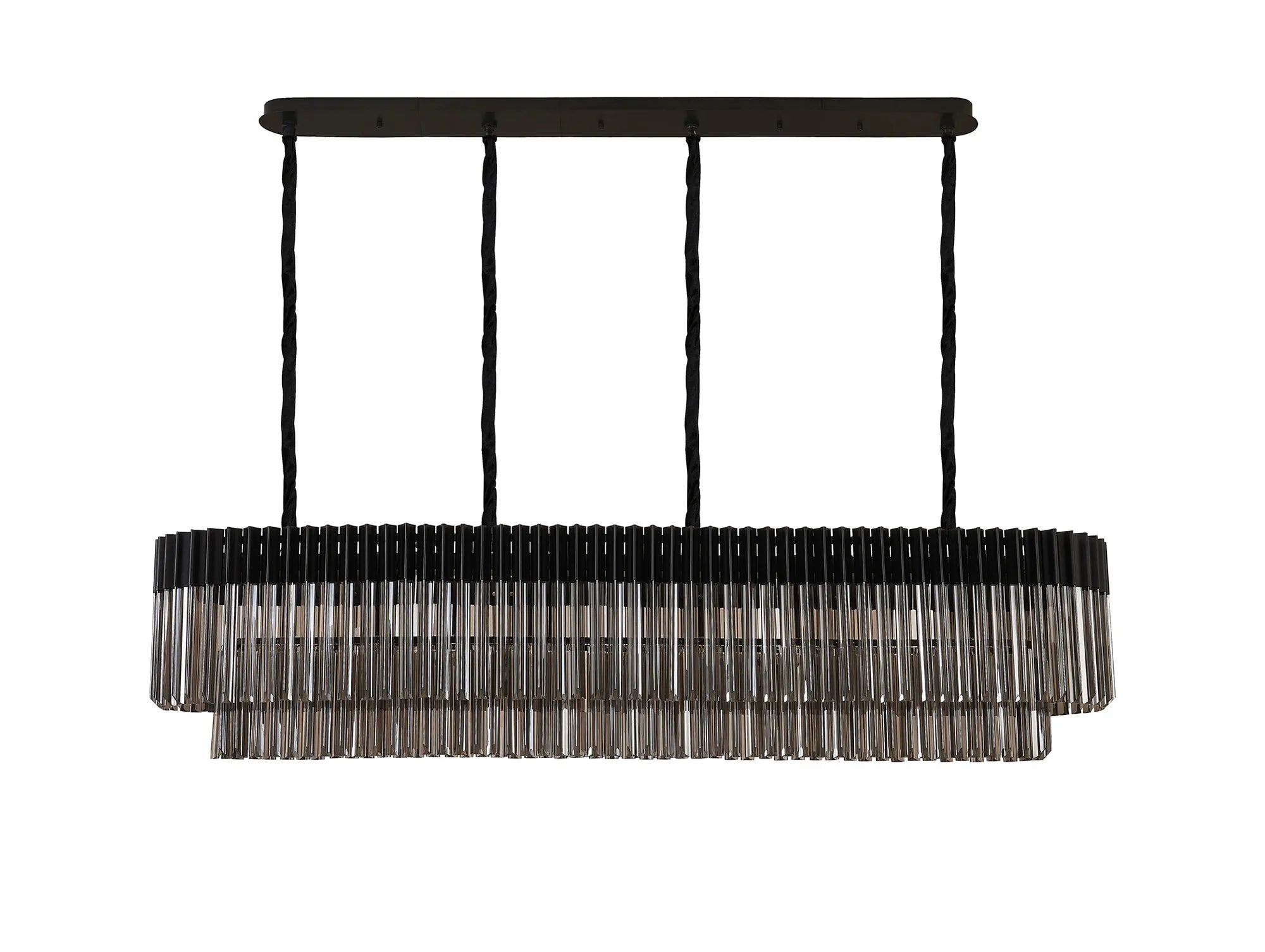 Cedar 180 x 40cm Linear Pendant 9 Light - Matt Black & Smoked Sculpted Glass