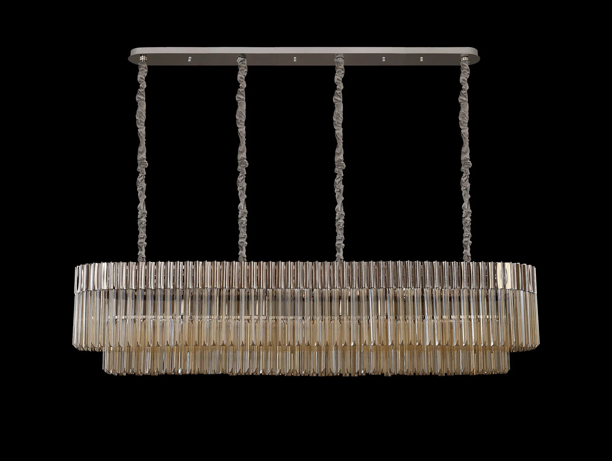 Cedar 180 x 40cm Linear Pendant 9 Light - Polished Nickel & Cognac Sculpted Glass