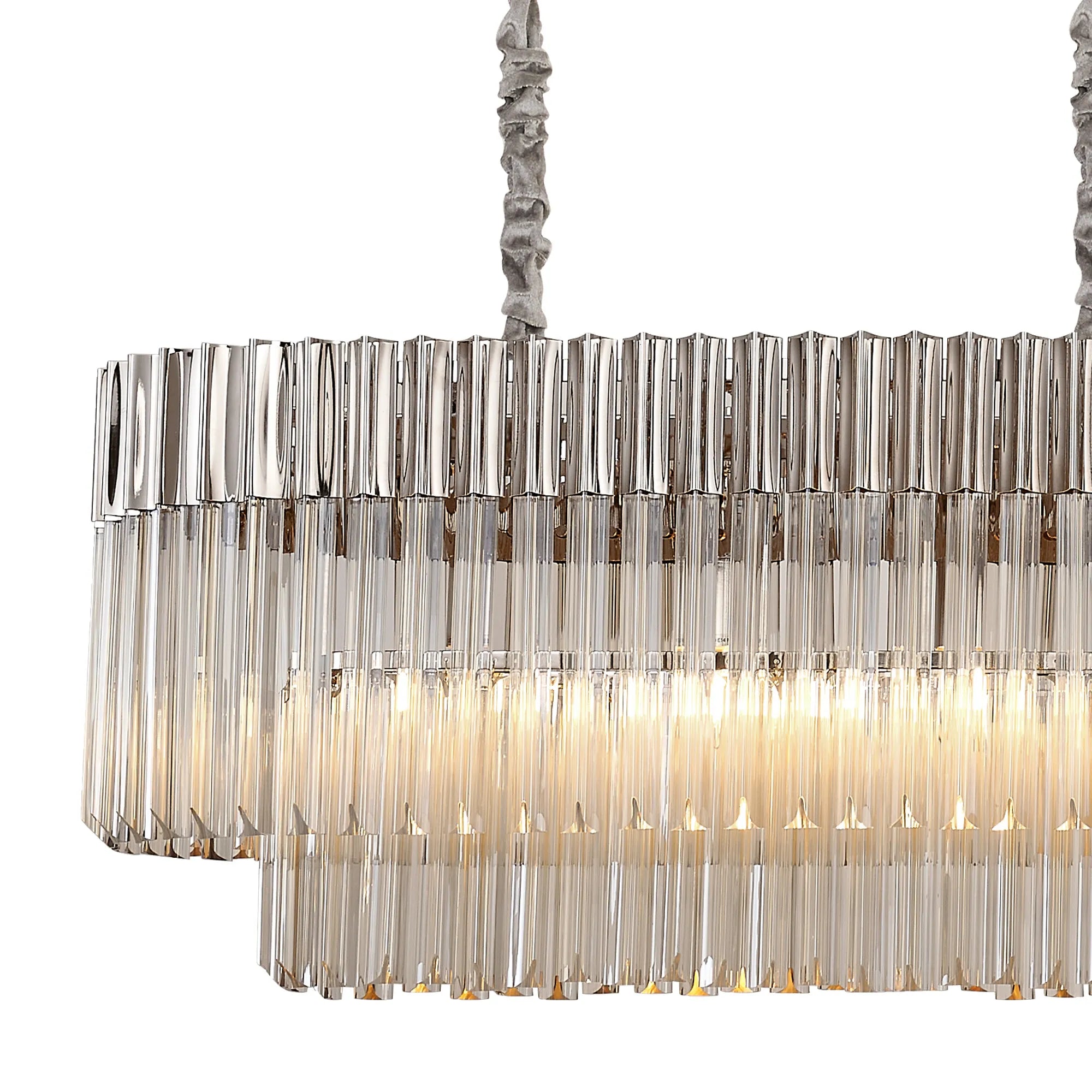 Cedar 180 x 40cm Linear Pendant 9 Light - Polished Nickel & Cognac Sculpted Glass