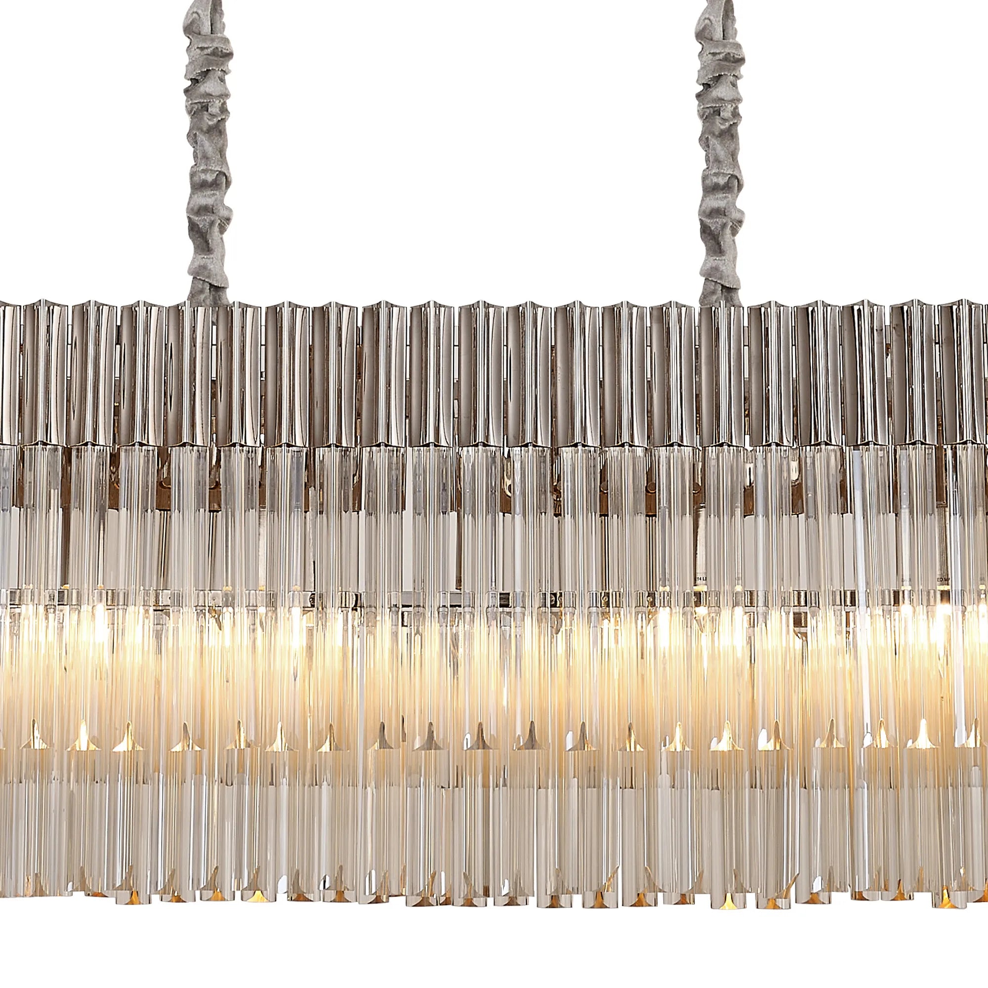 Cedar 180 x 40cm Linear Pendant 9 Light - Polished Nickel & Cognac Sculpted Glass