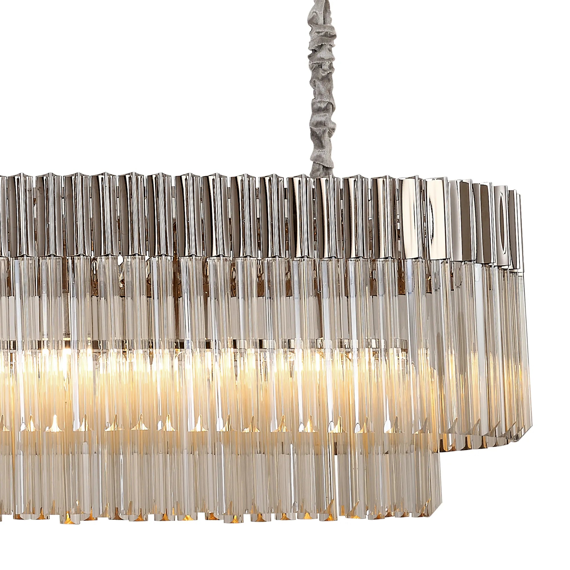 Cedar 180 x 40cm Linear Pendant 9 Light - Polished Nickel & Cognac Sculpted Glass
