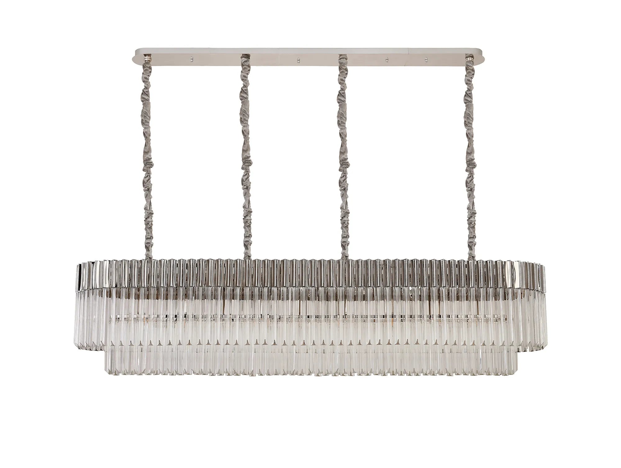 Cedar 180 x 40cm Linear Pendant 9 Light - Polished Nickel & Clear Sculpted Glass