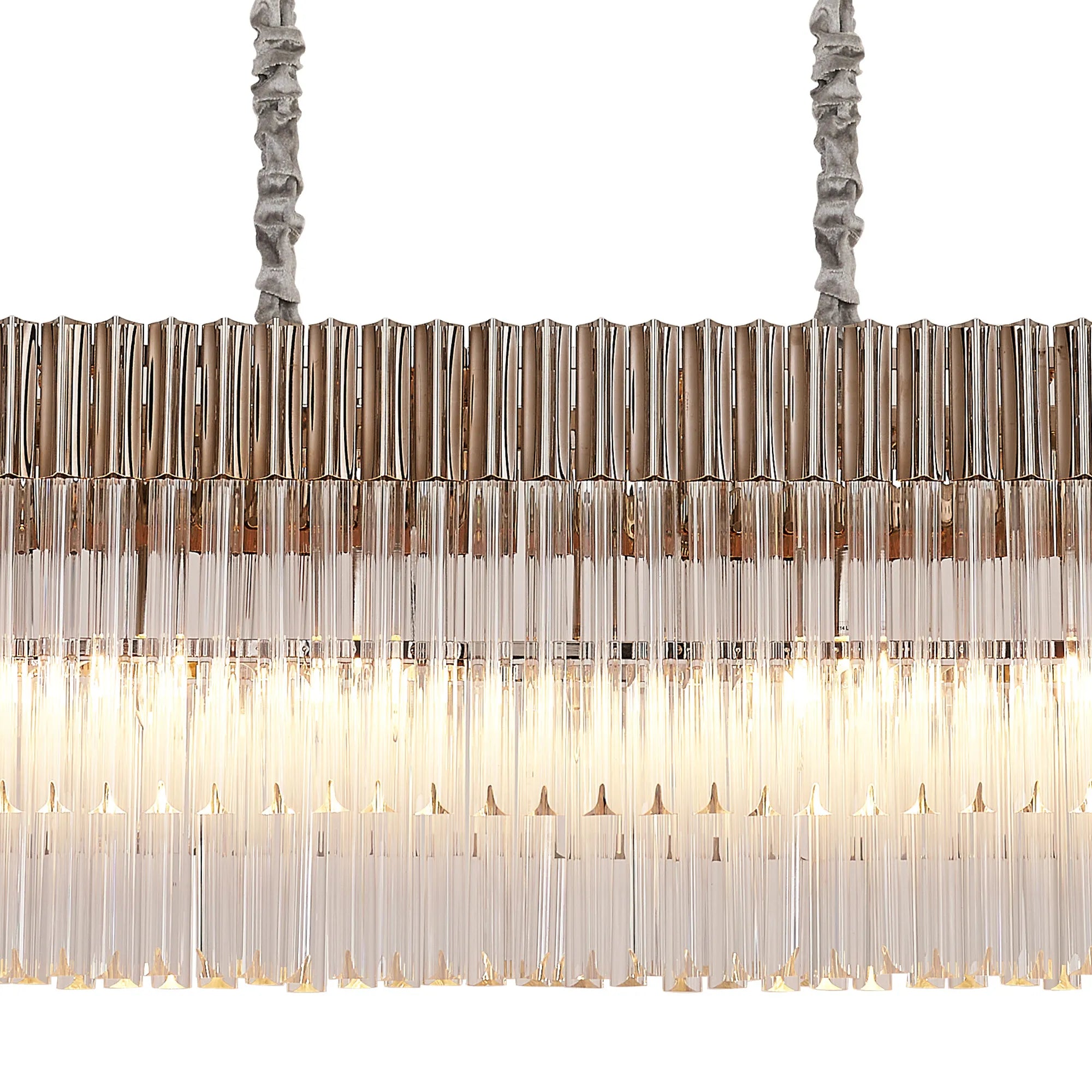 Cedar 180 x 40cm Linear Pendant 9 Light - Polished Nickel & Clear Sculpted Glass