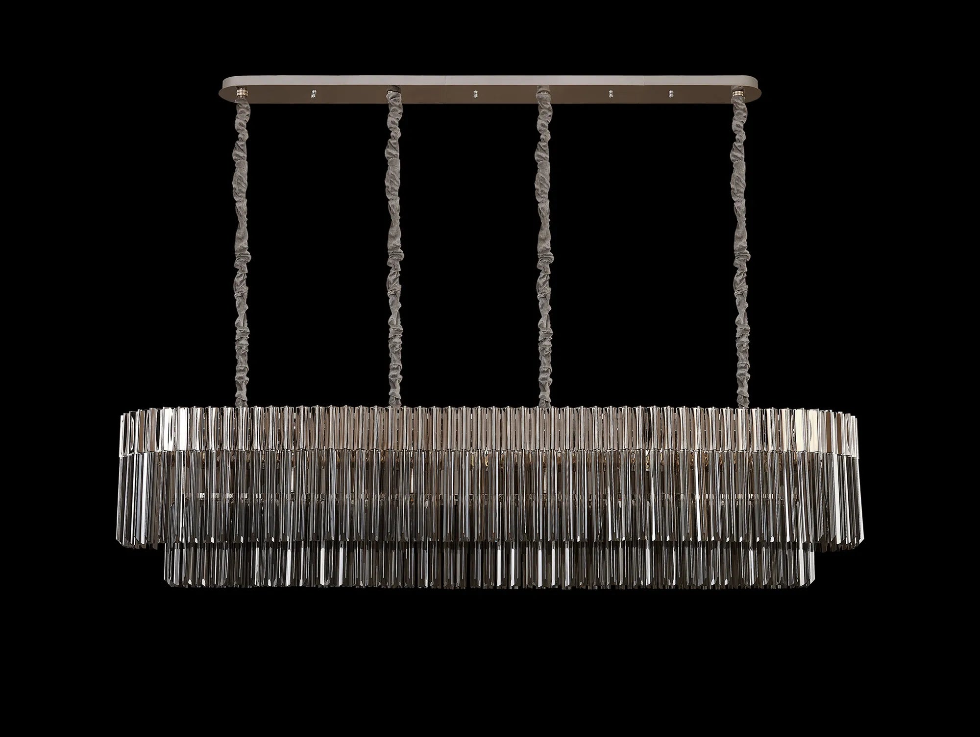 Cedar 180 x 40cm Linear Pendant 9 Light - Polished Nickel & Smoked Sculpted Glass