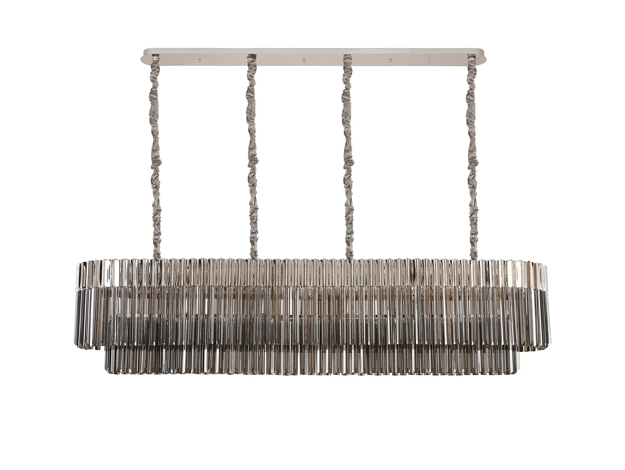 Cedar 180 x 40cm Linear Pendant 9 Light - Polished Nickel & Smoked Sculpted Glass