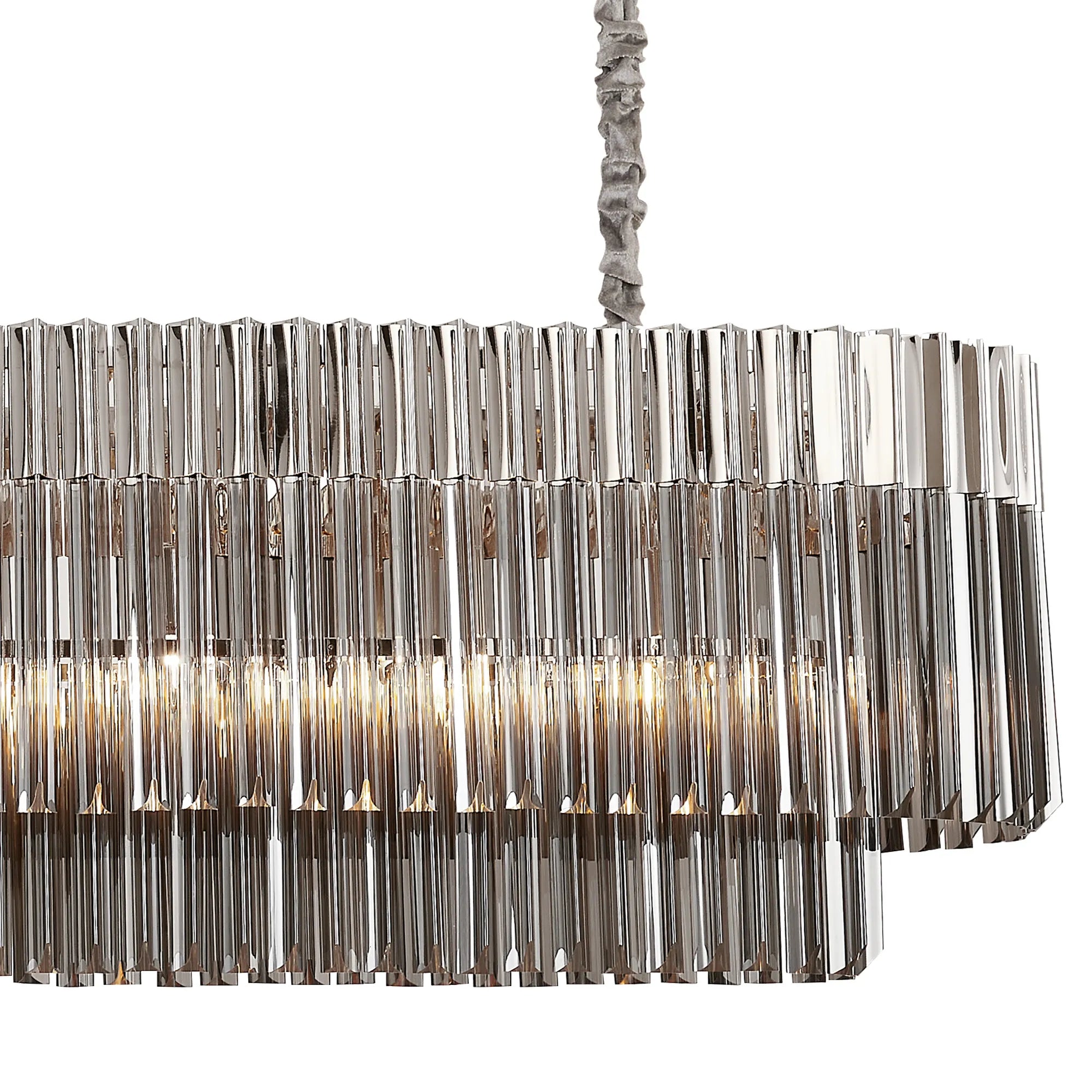 Cedar 180 x 40cm Linear Pendant 9 Light - Polished Nickel & Smoked Sculpted Glass
