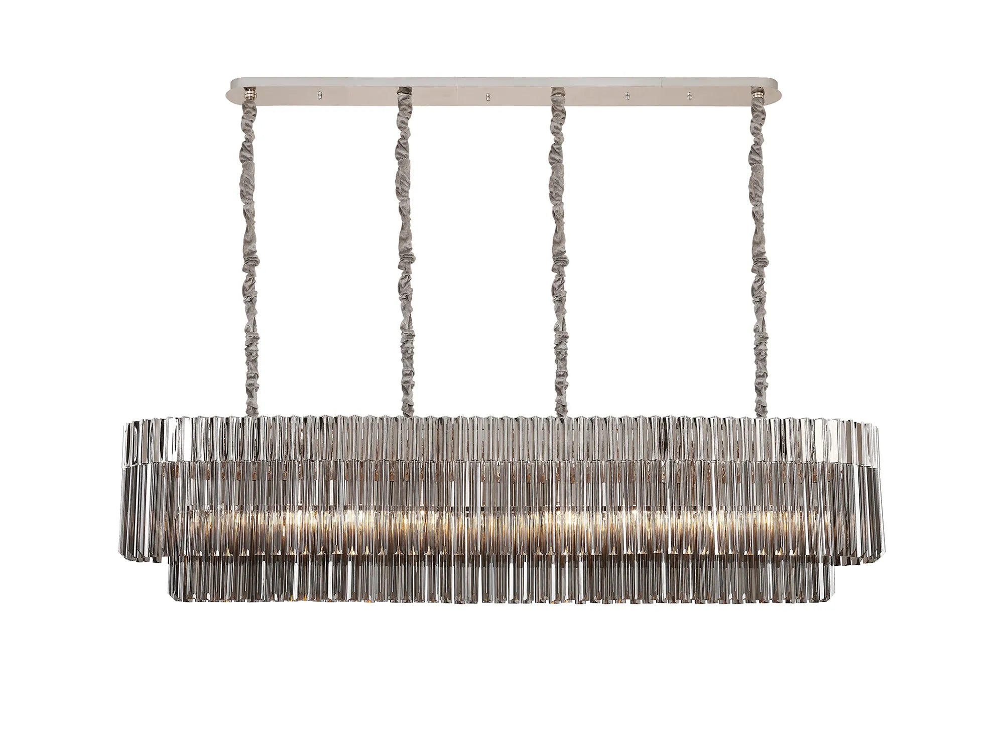 Cedar 180 x 40cm Linear Pendant 9 Light - Polished Nickel & Smoked Sculpted Glass