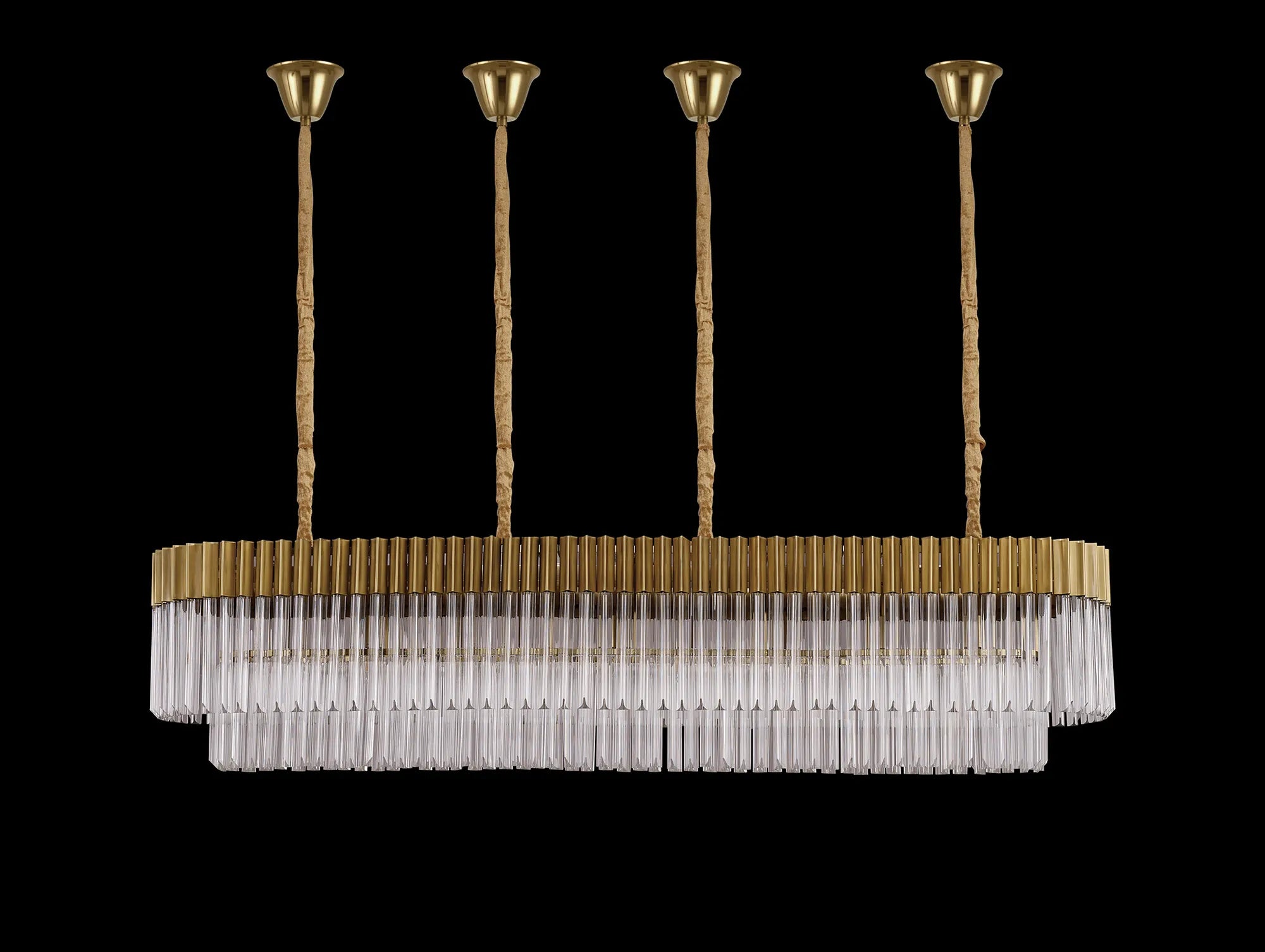 Cedar 180 x 40cm Linear Pendant With Bell Cup 9 Light - Brass & Clear Sculpted Glass